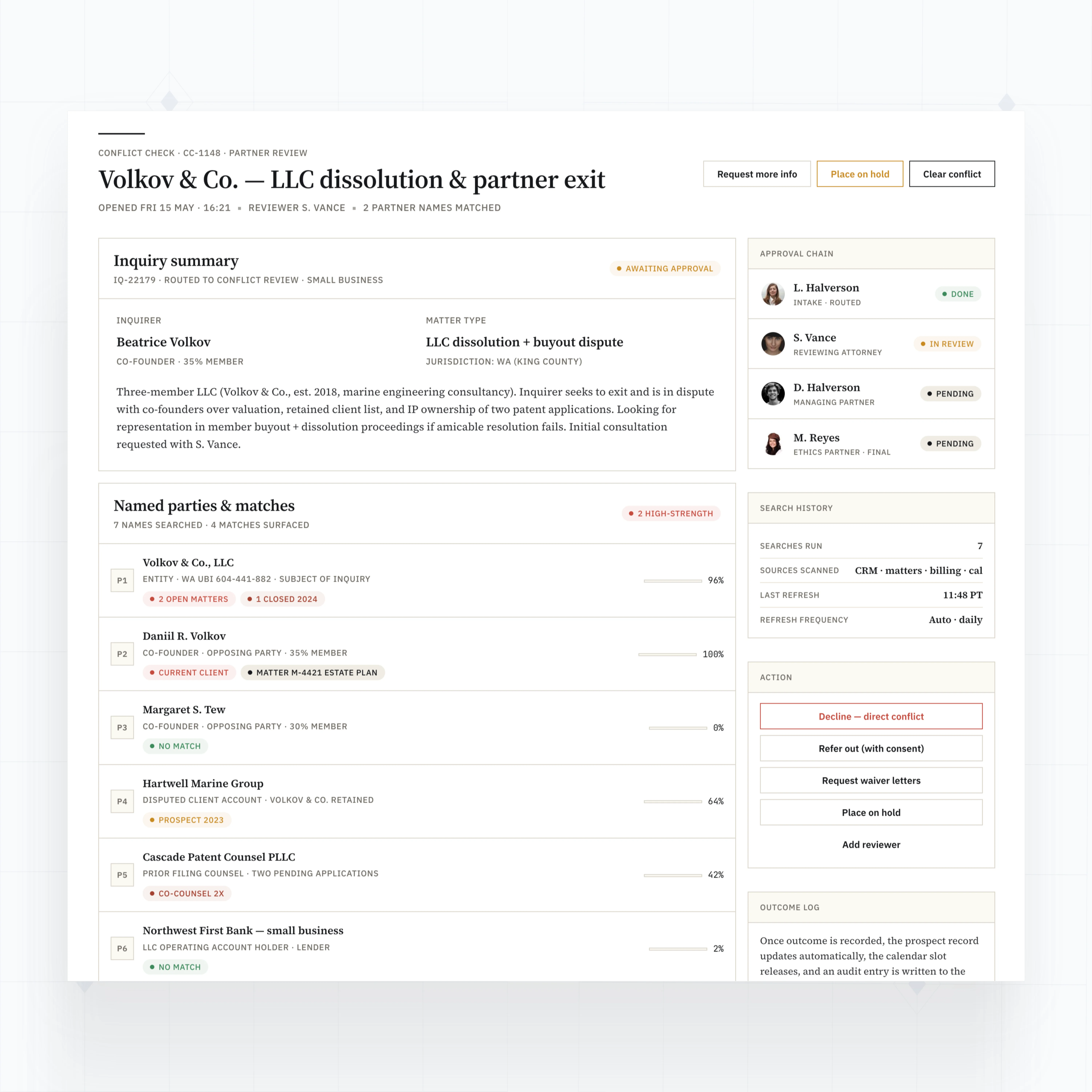 Conflict check workflow