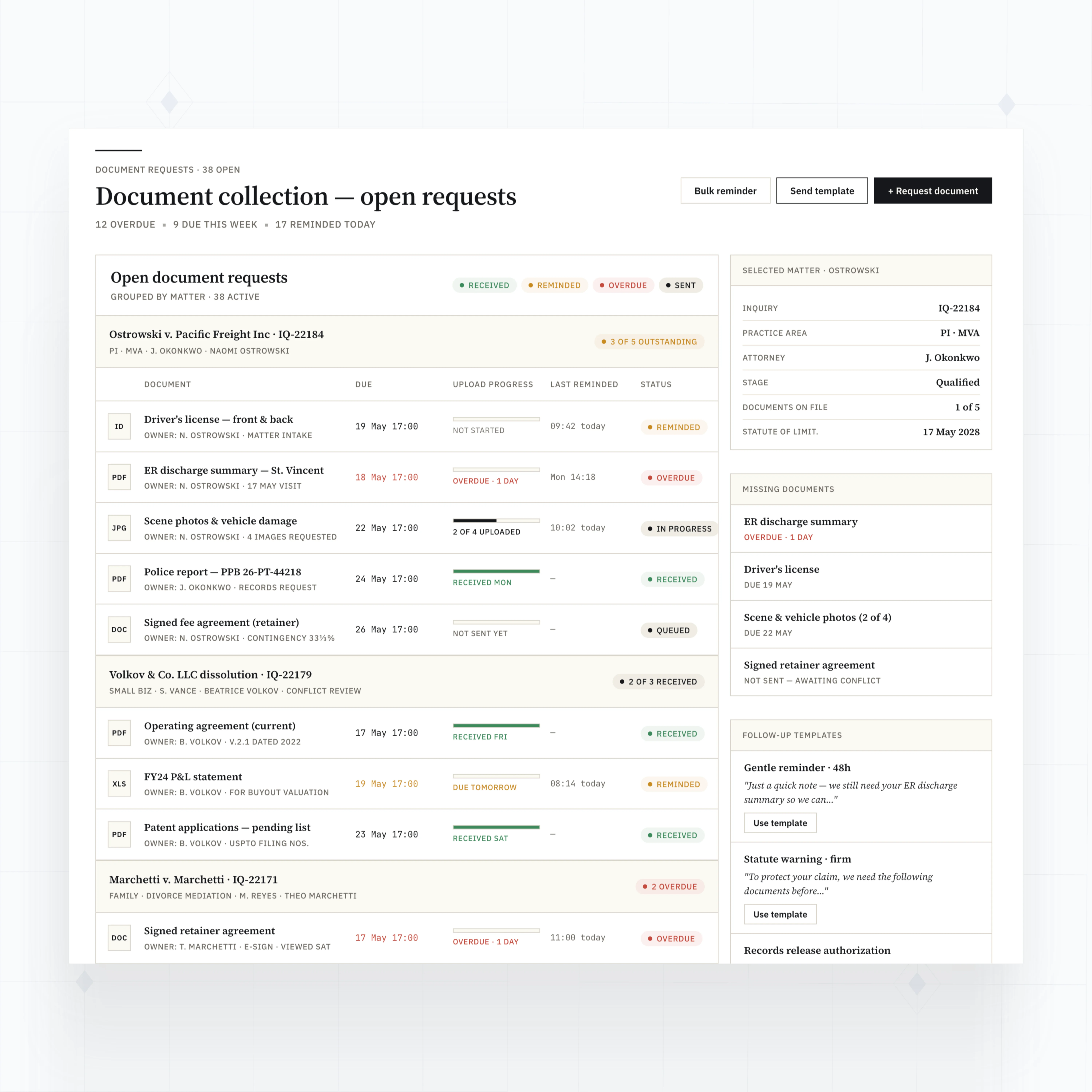 Document request follow-up