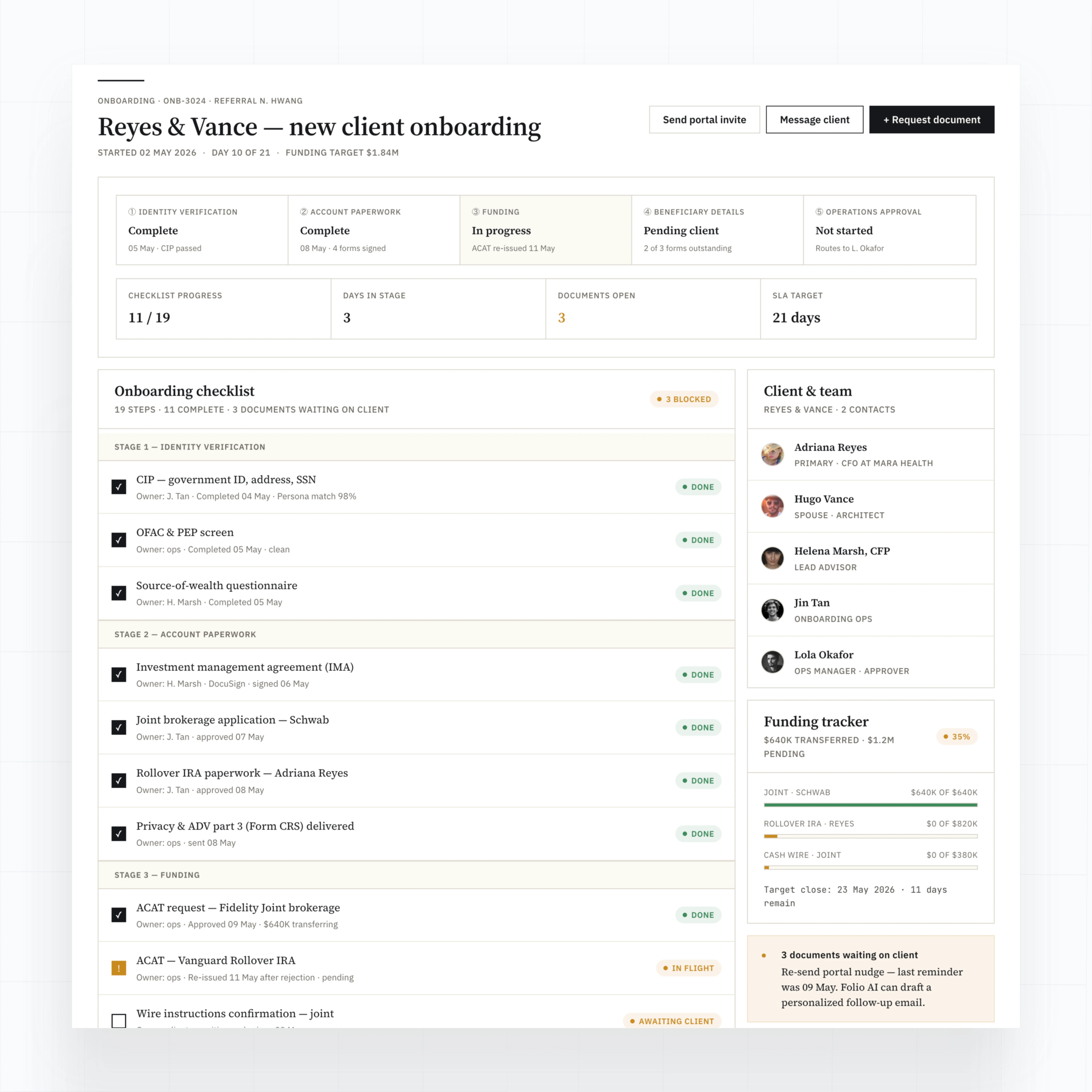 Onboarding and KYC tasks