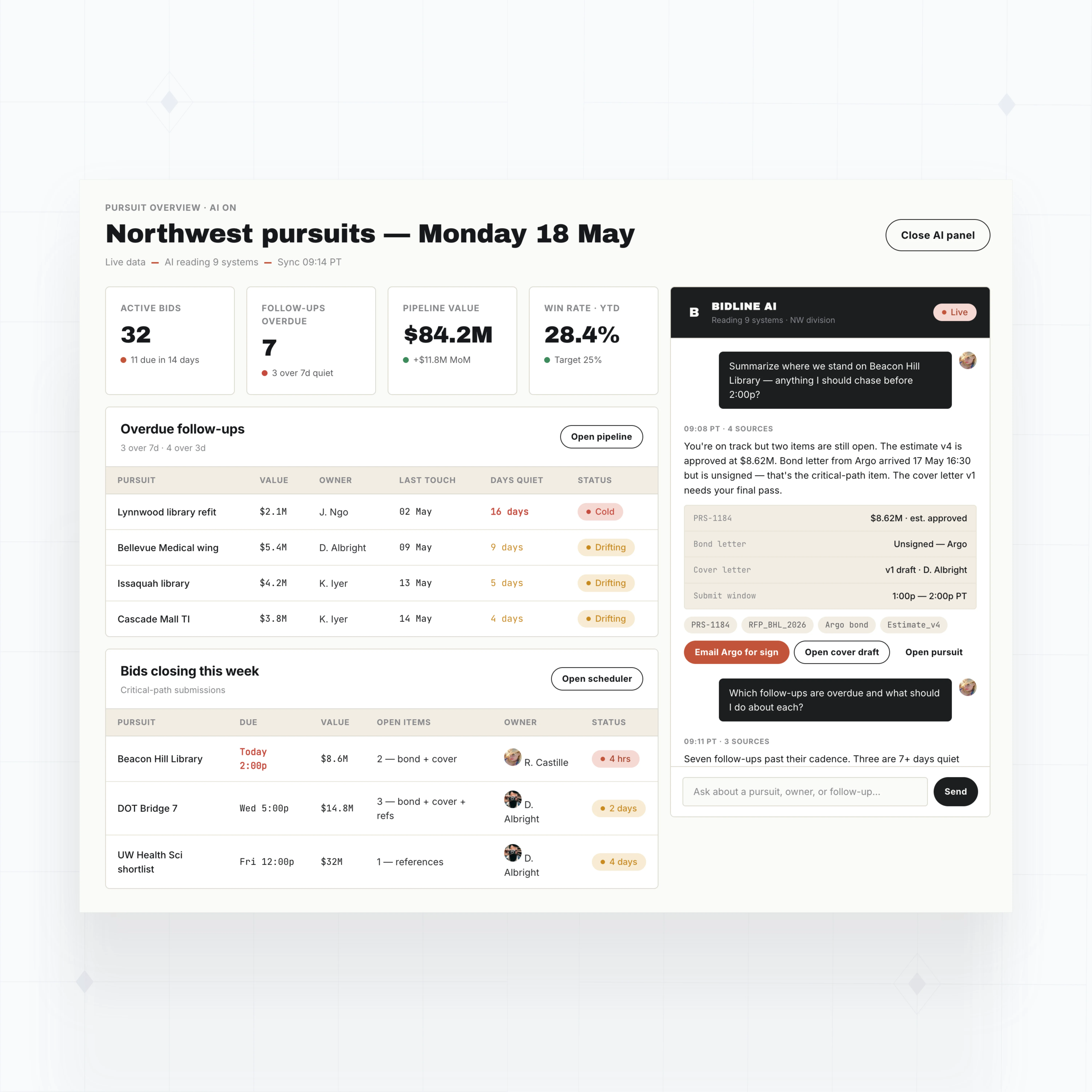 AI bid status assistant