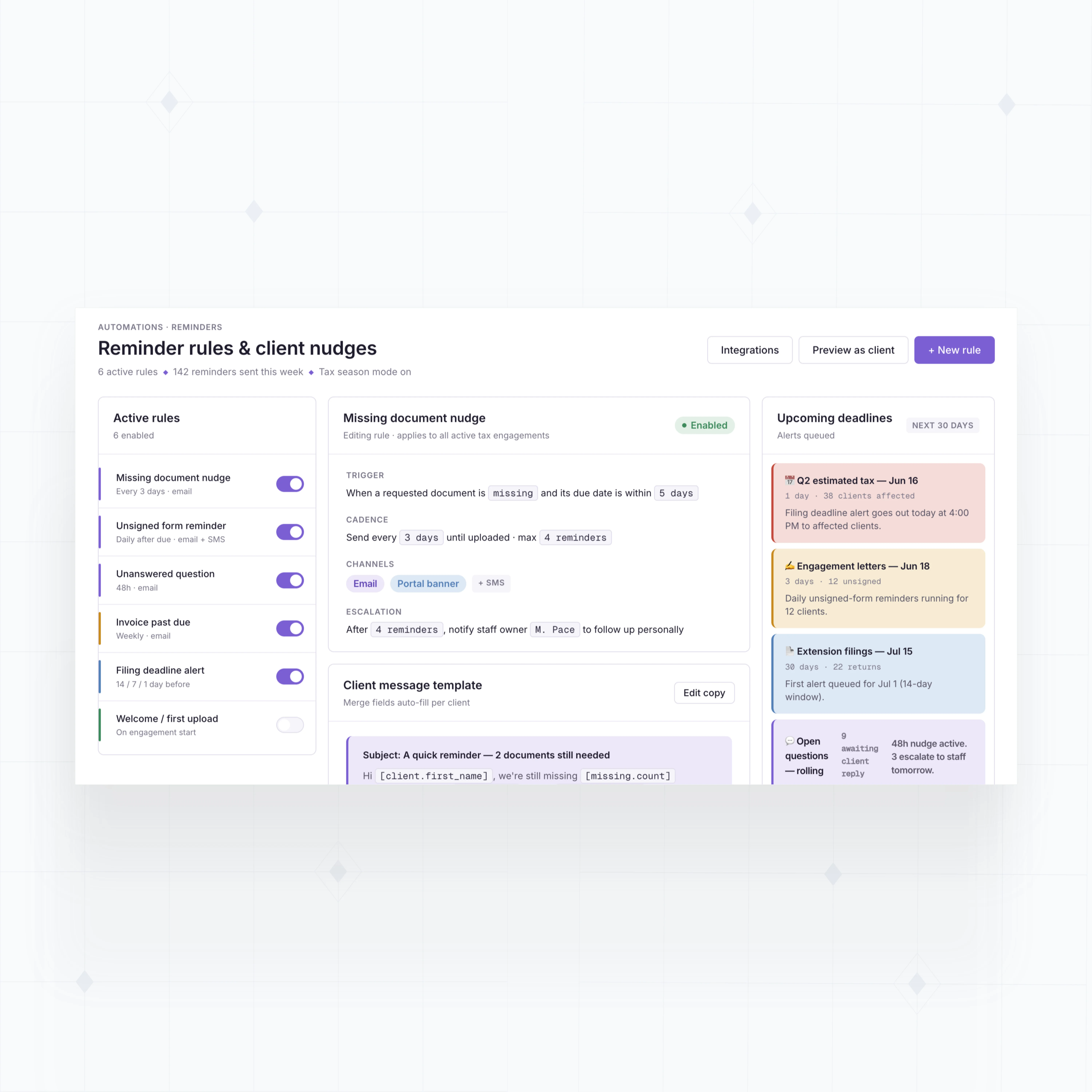 Client task reminders