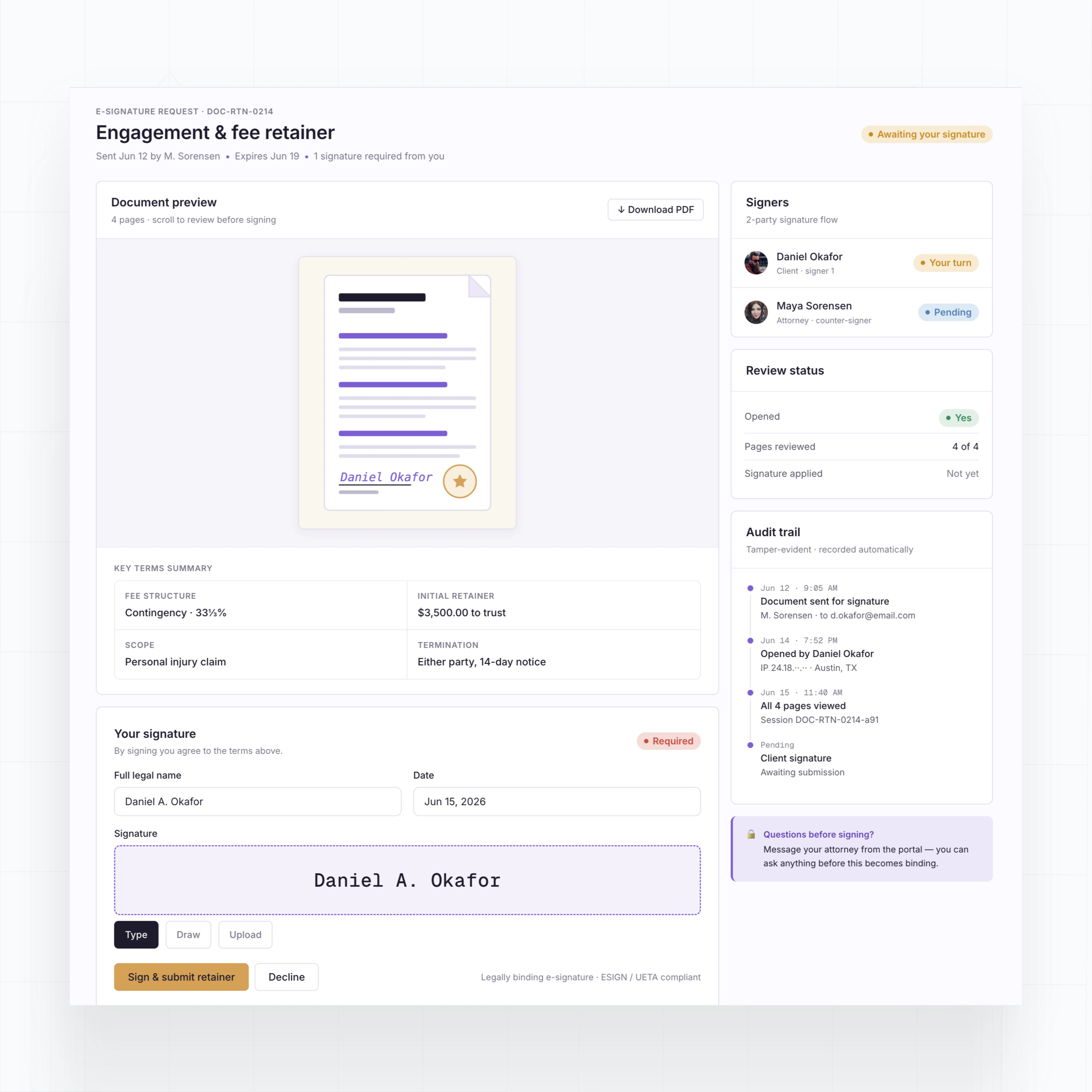 E-signature approval flows
