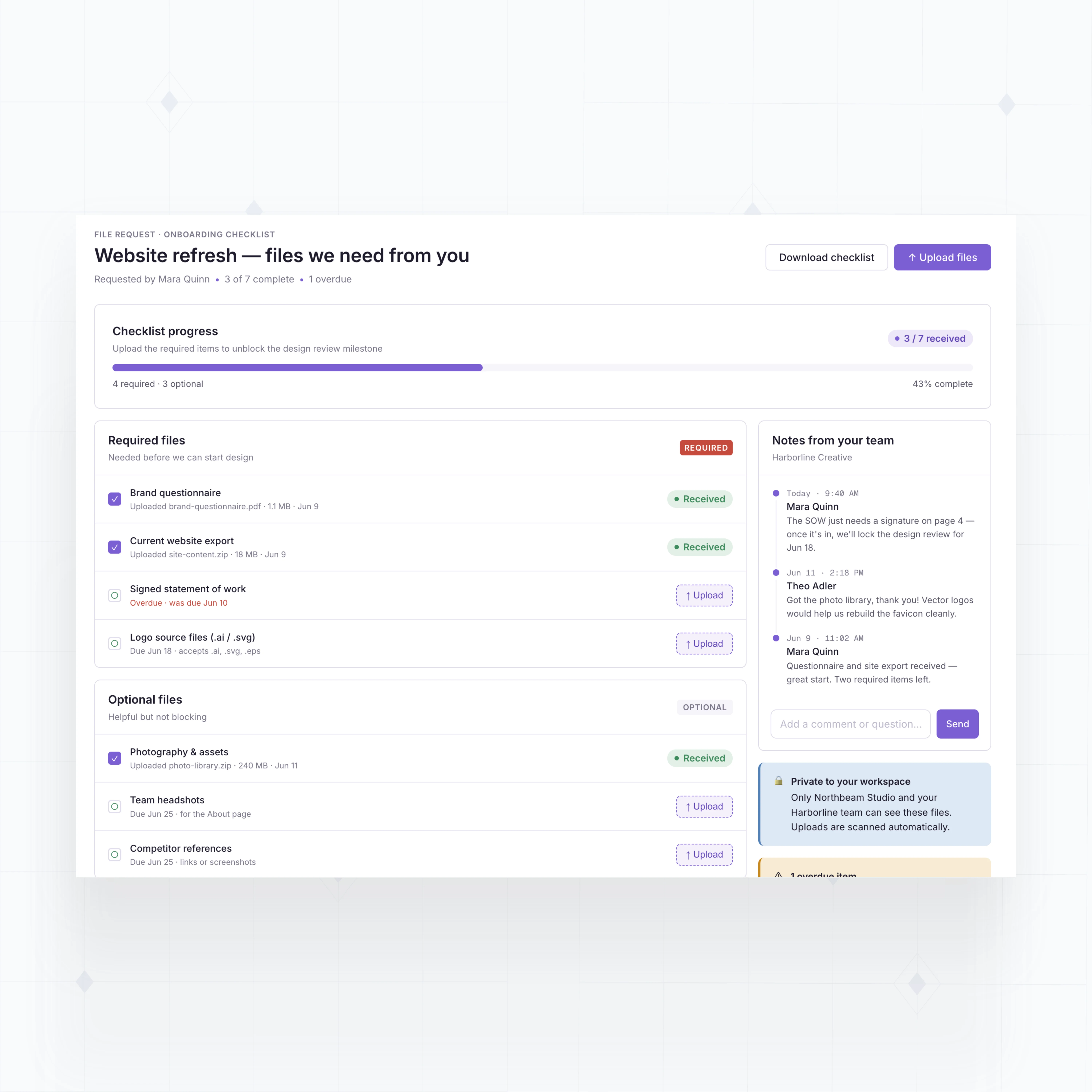 File request checklists