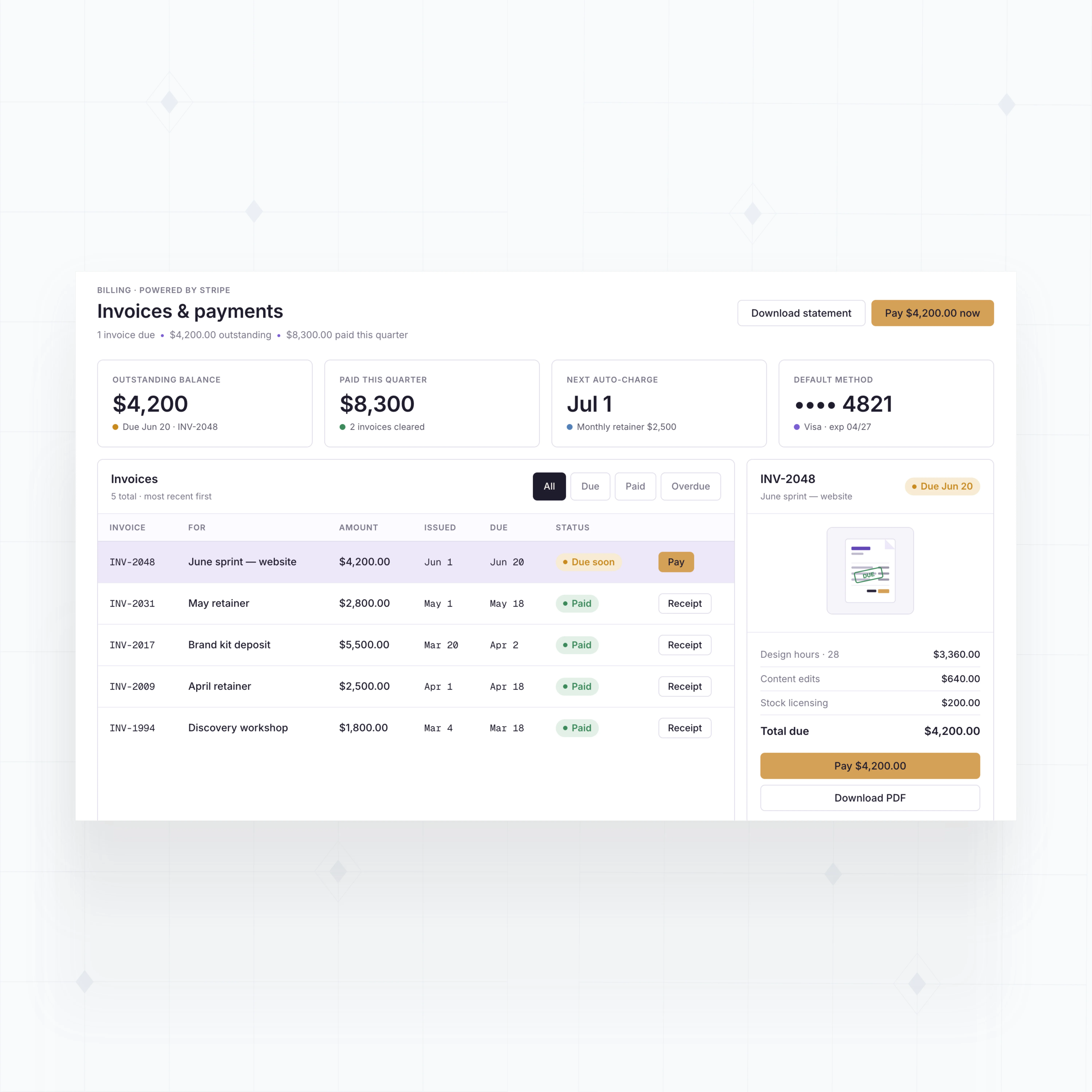 Invoice and payment center