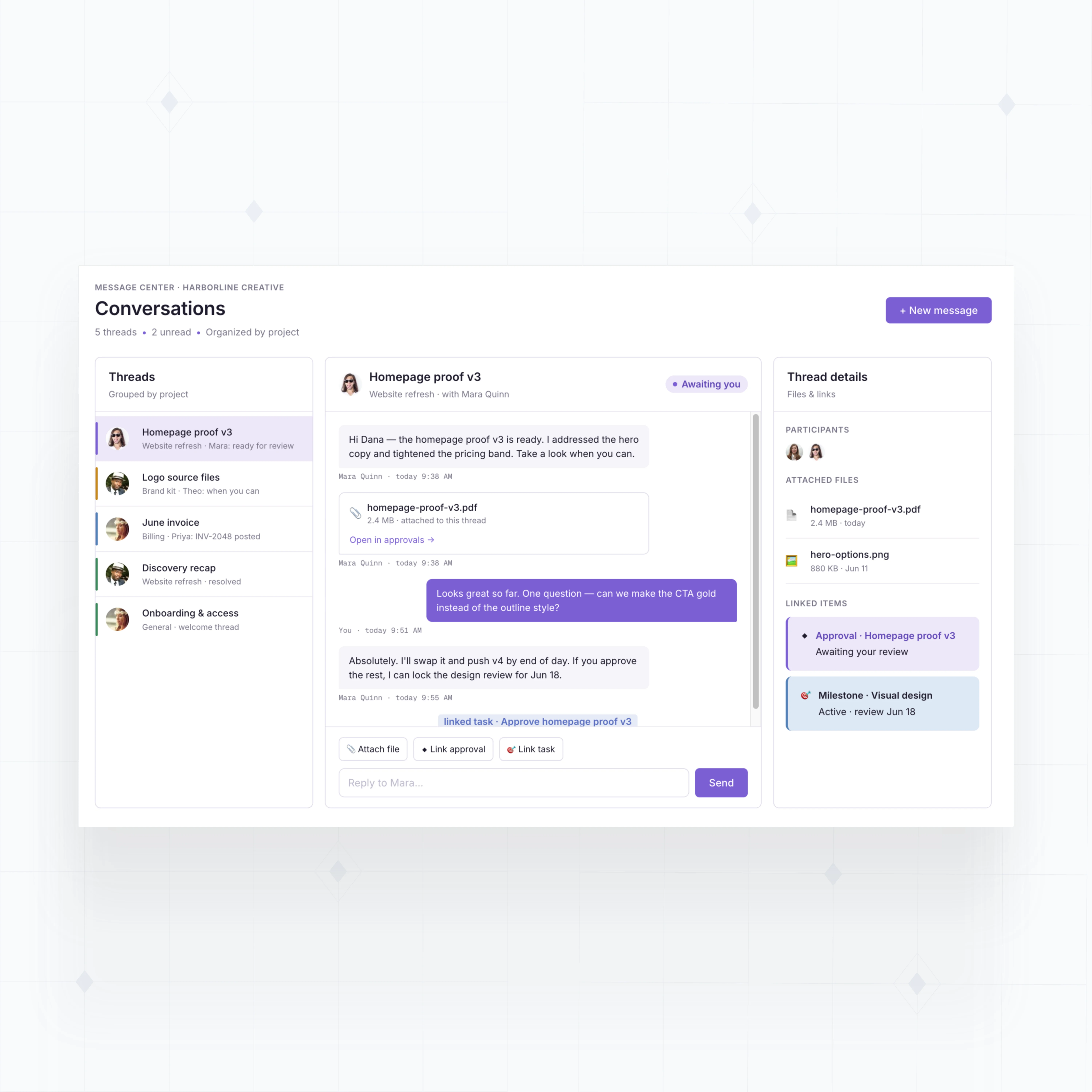 Client message threads