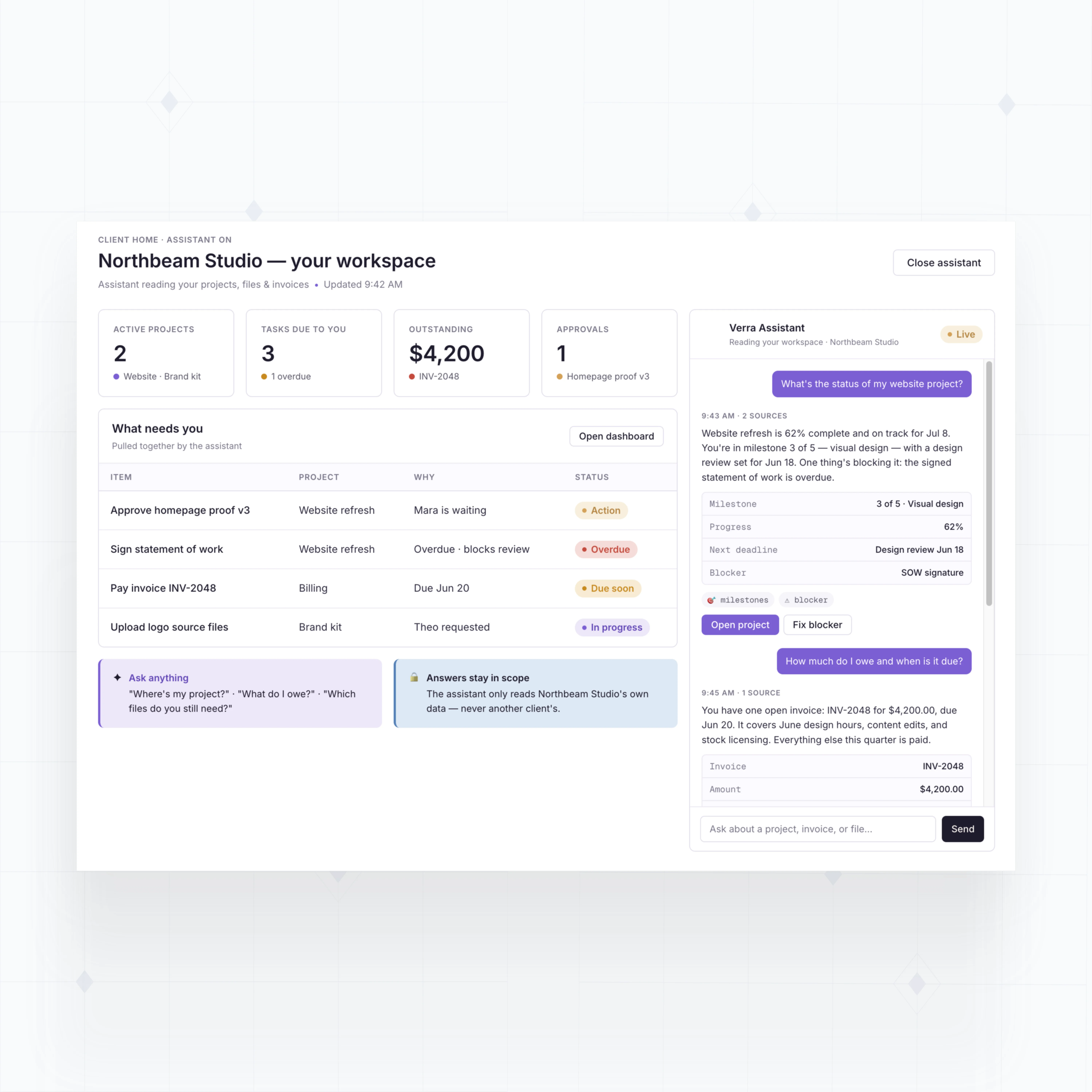 AI client support widget