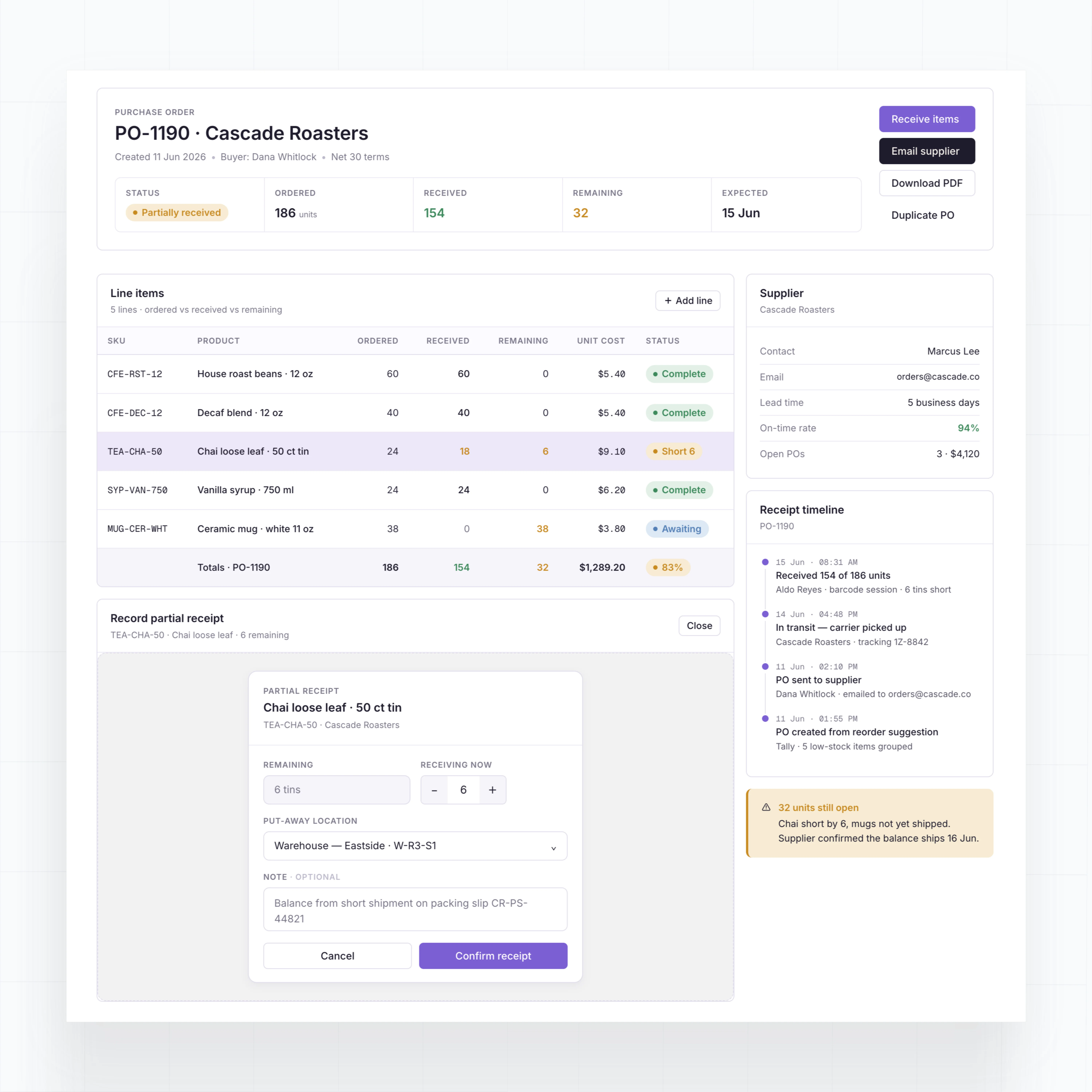 Purchase order tracking