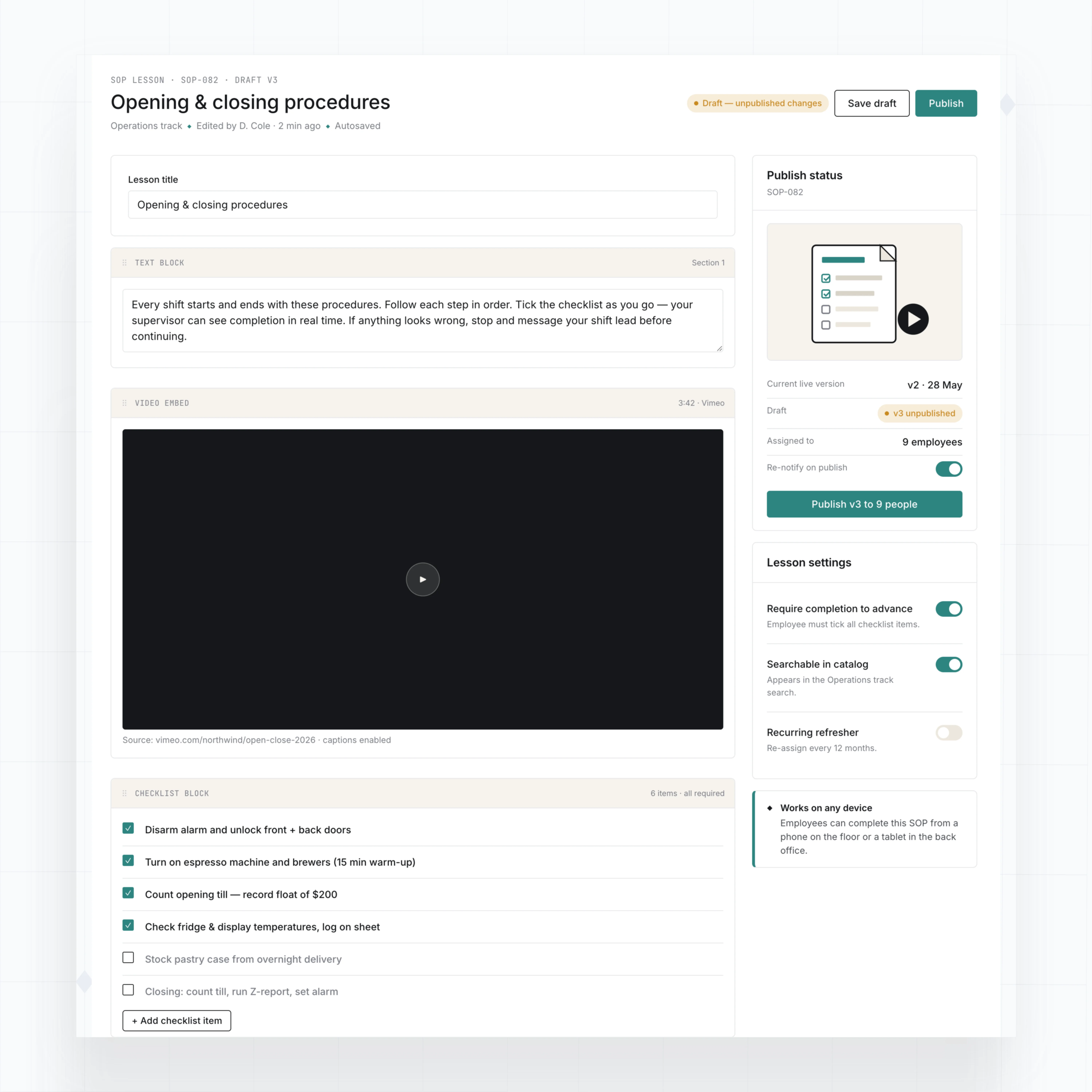 Course builder for SOPs