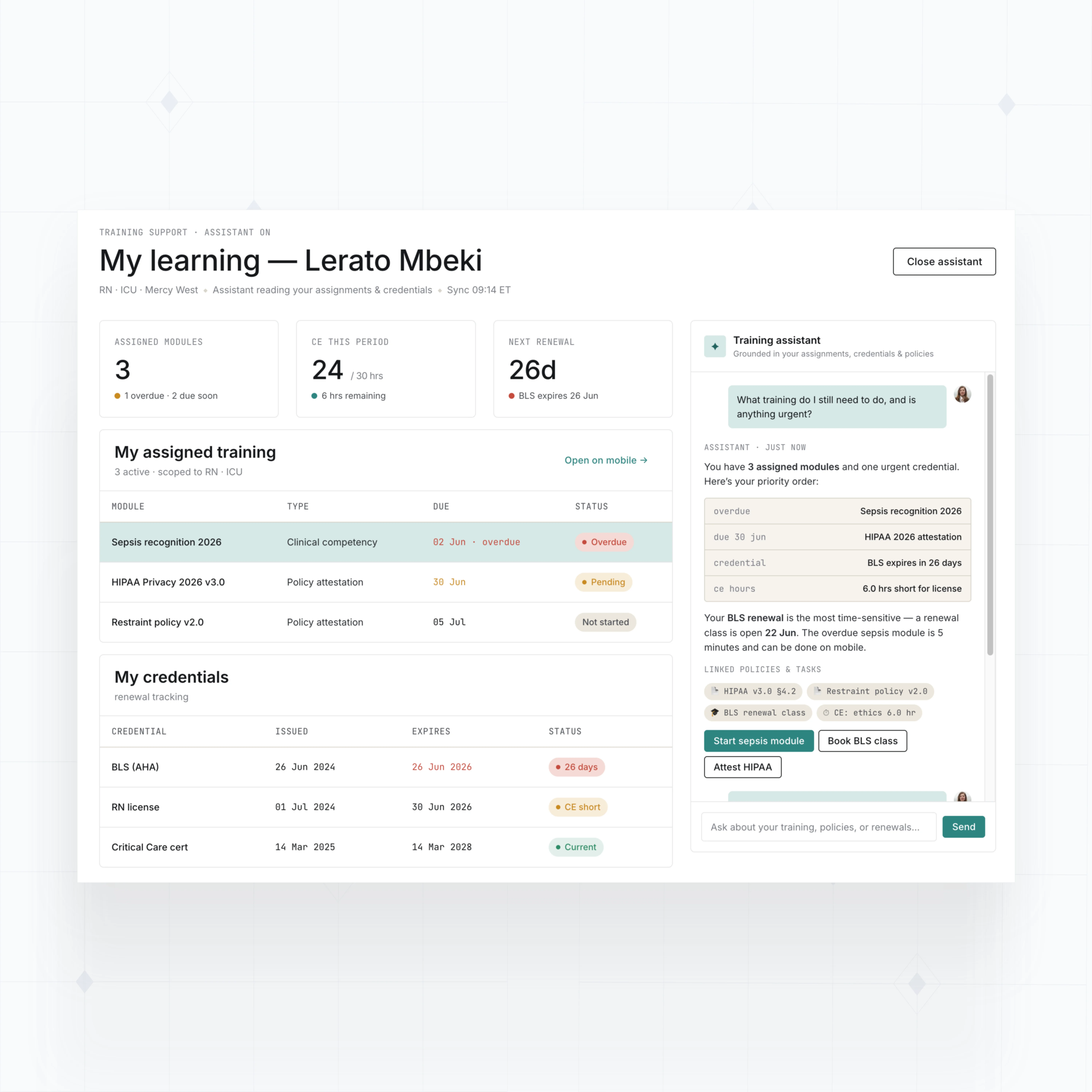AI training support assistant