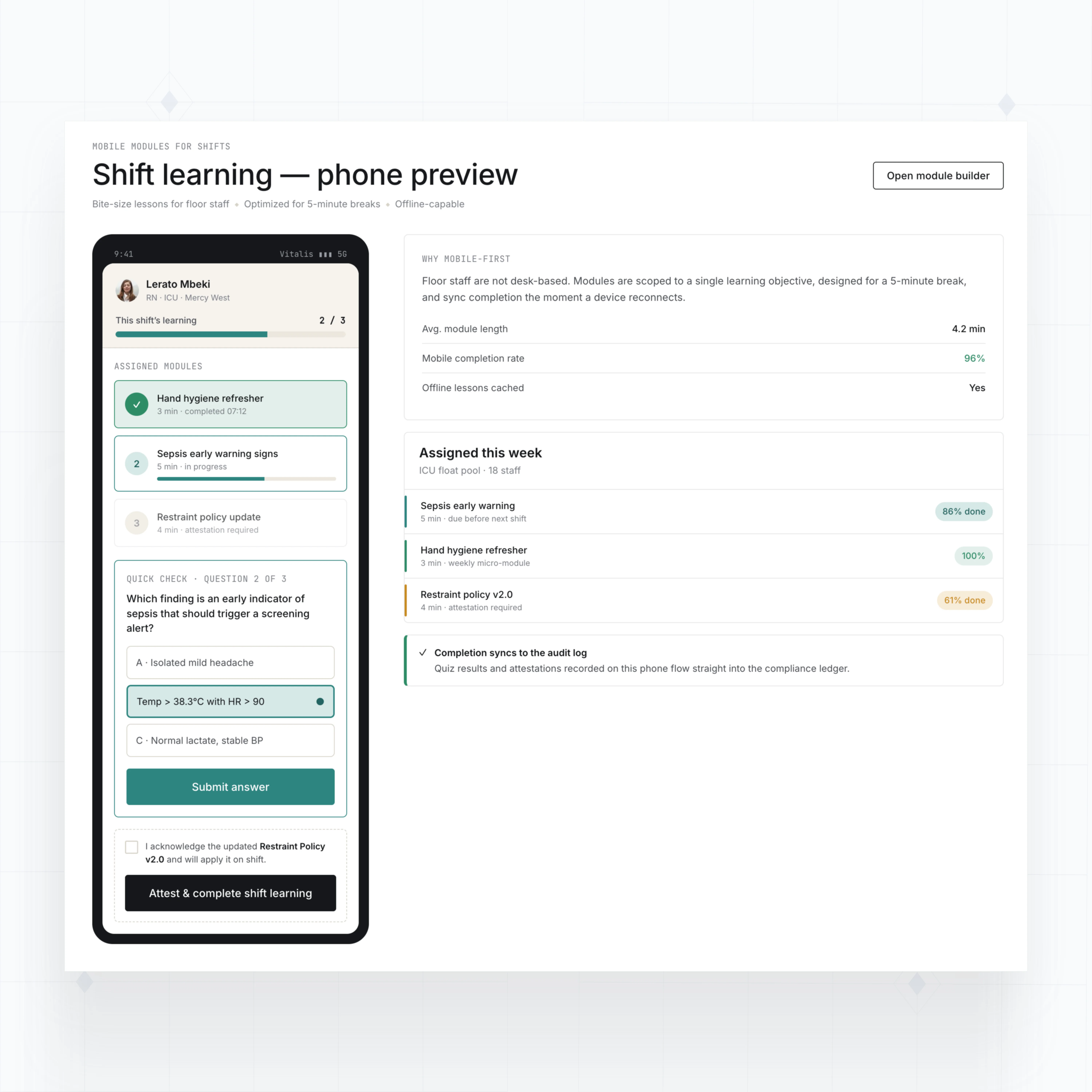 Mobile modules for shifts