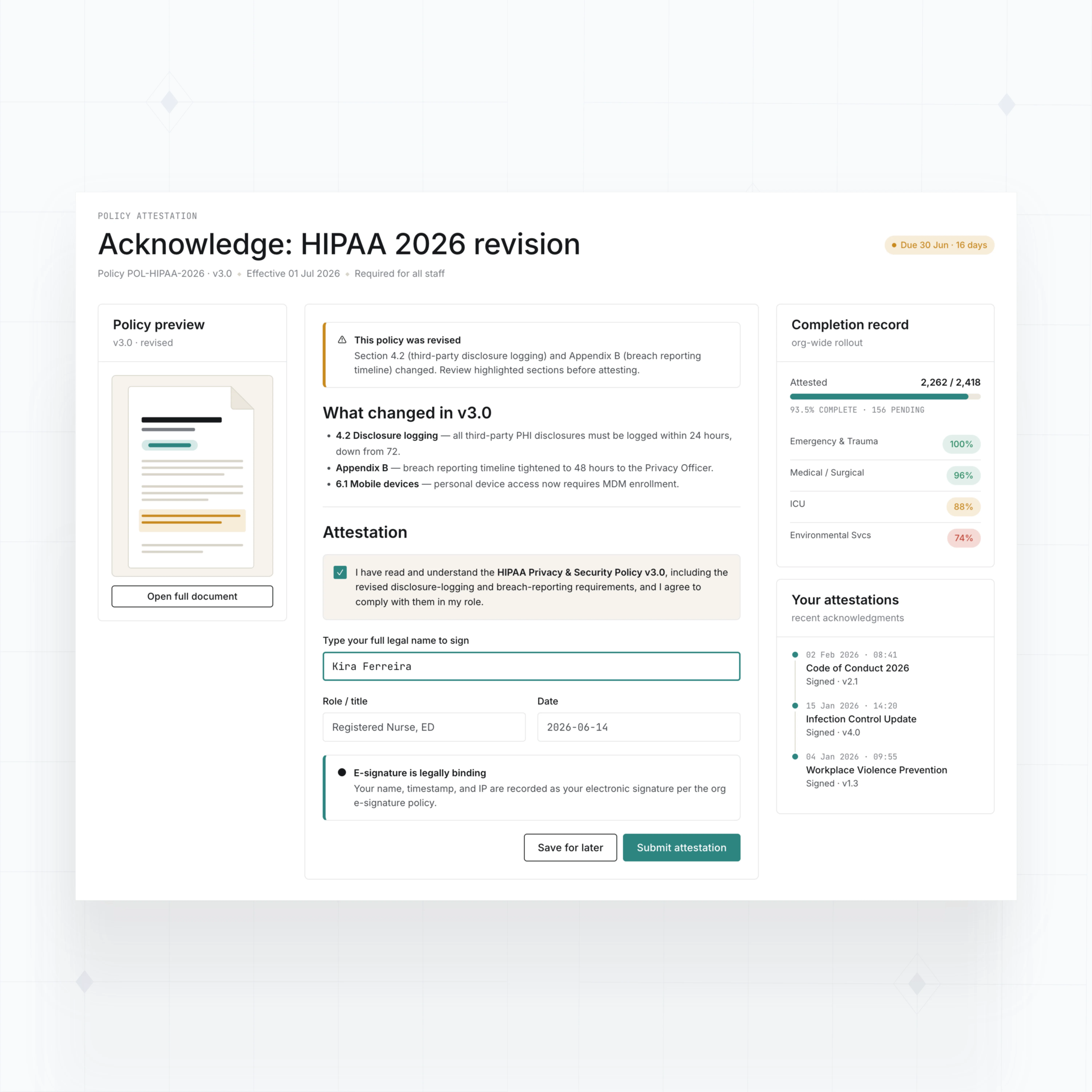 Policy attestation workflows