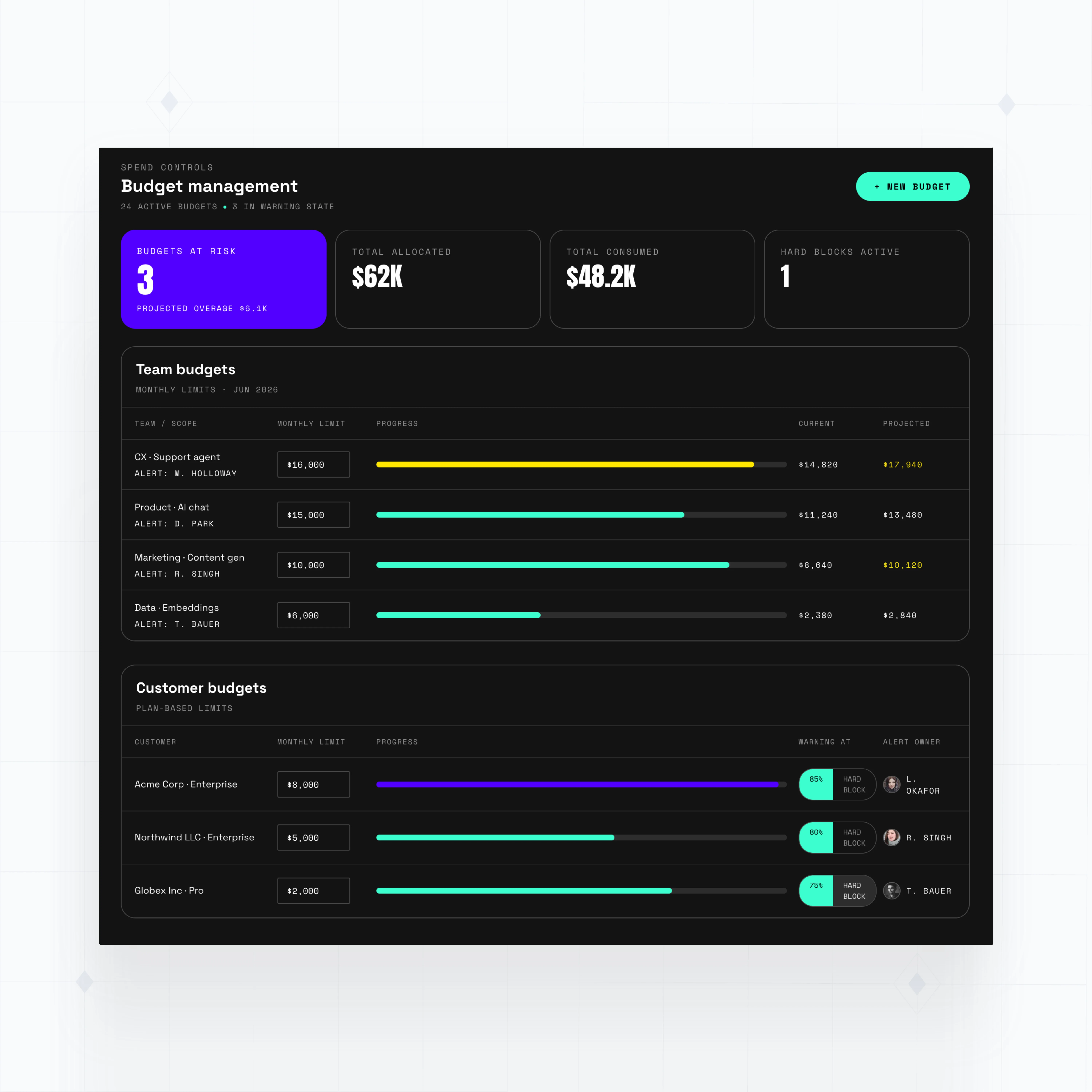 Team and customer quotas