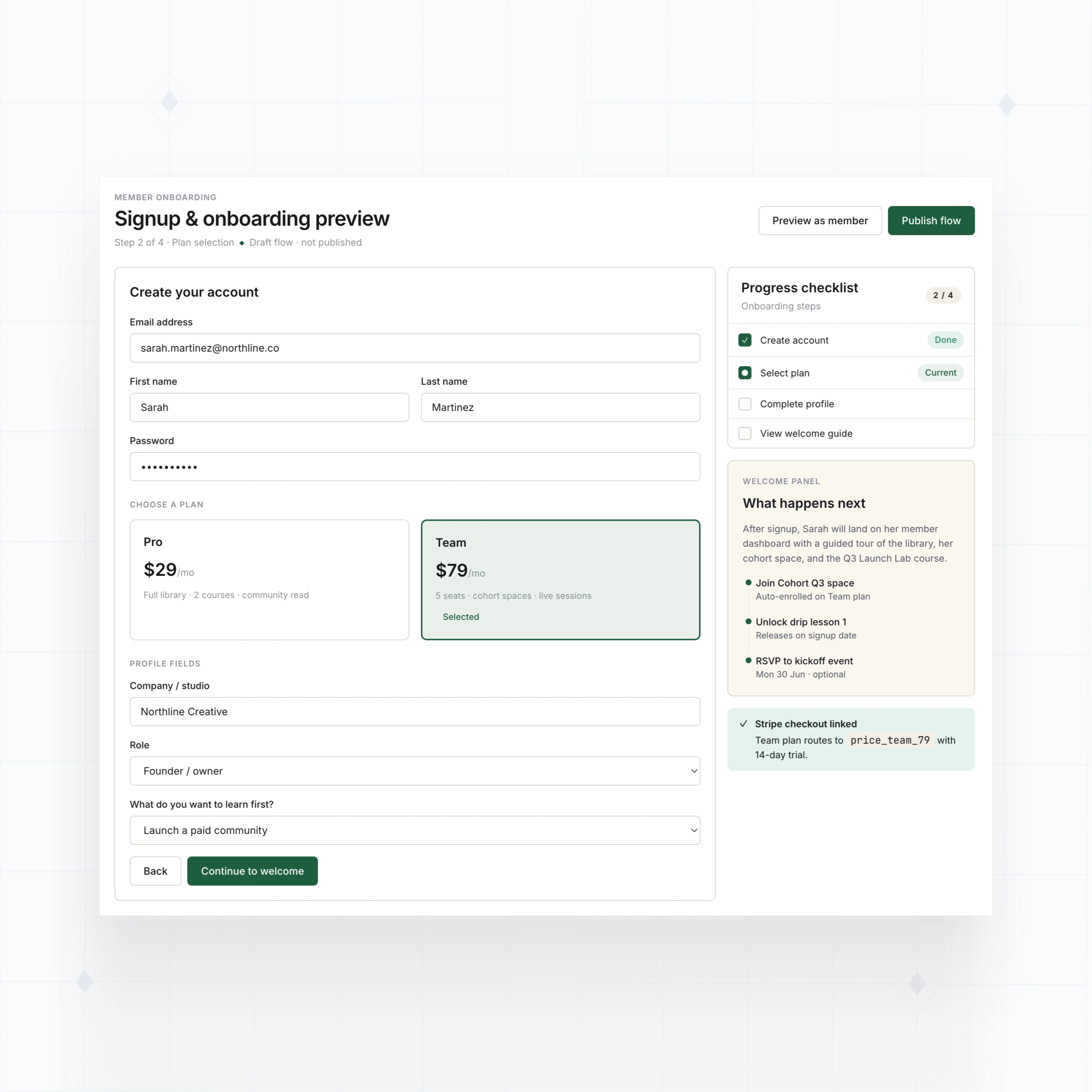 Member account signup