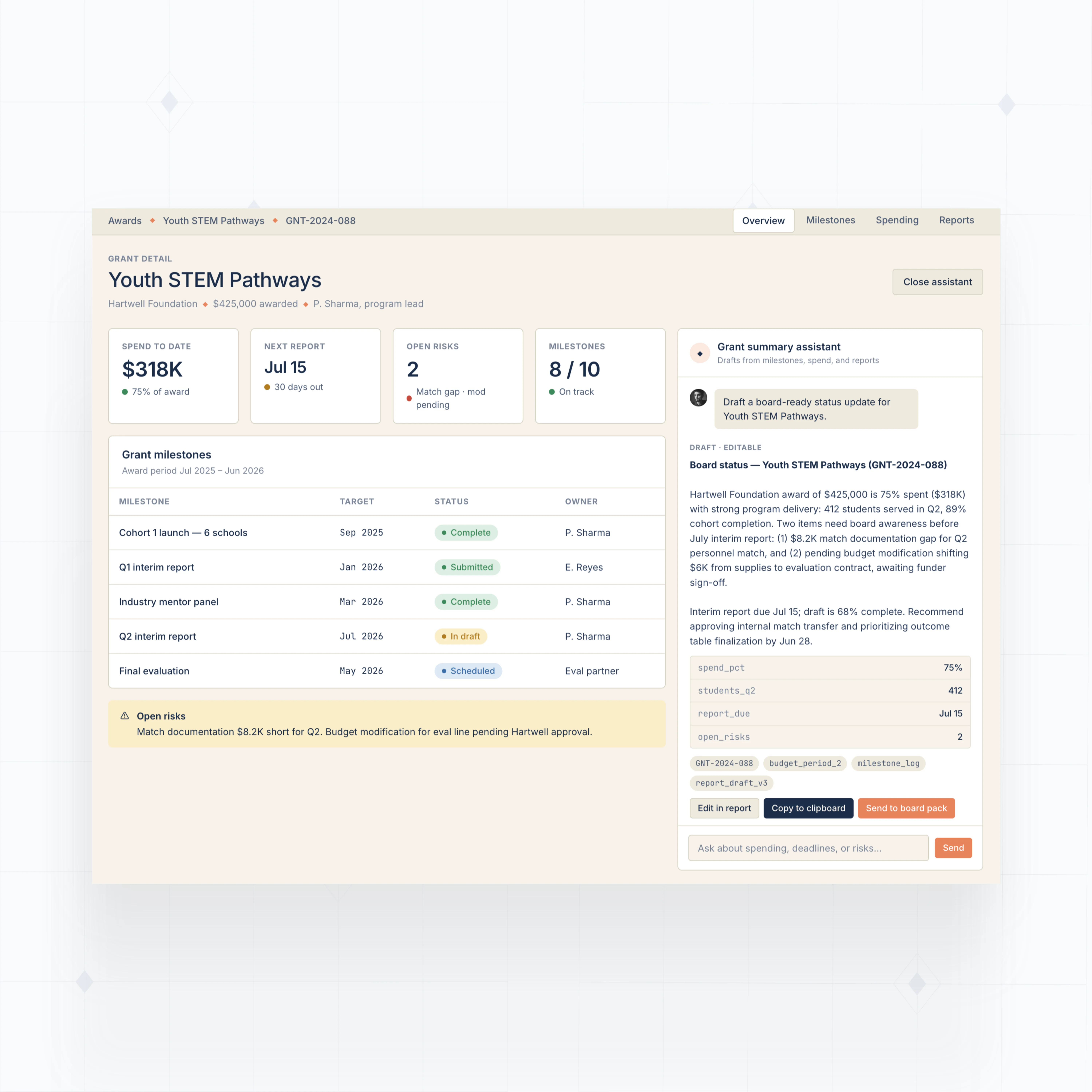 AI grant summary assistant