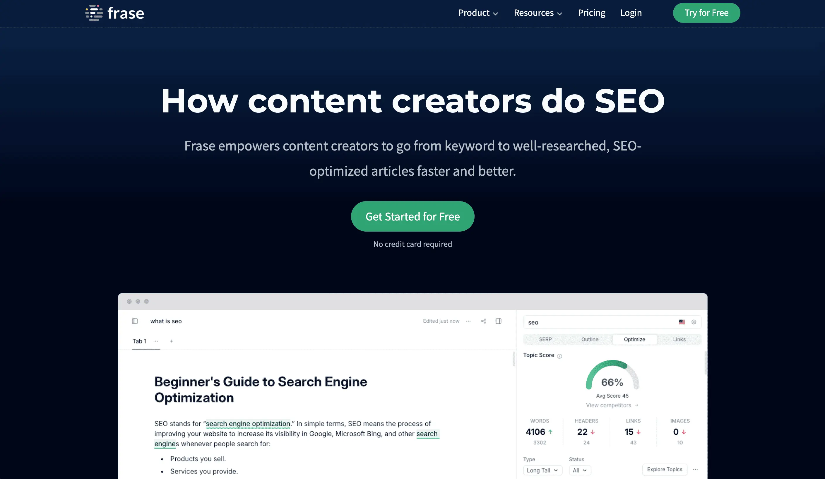Image of the Fraser.io SEO tool's home page