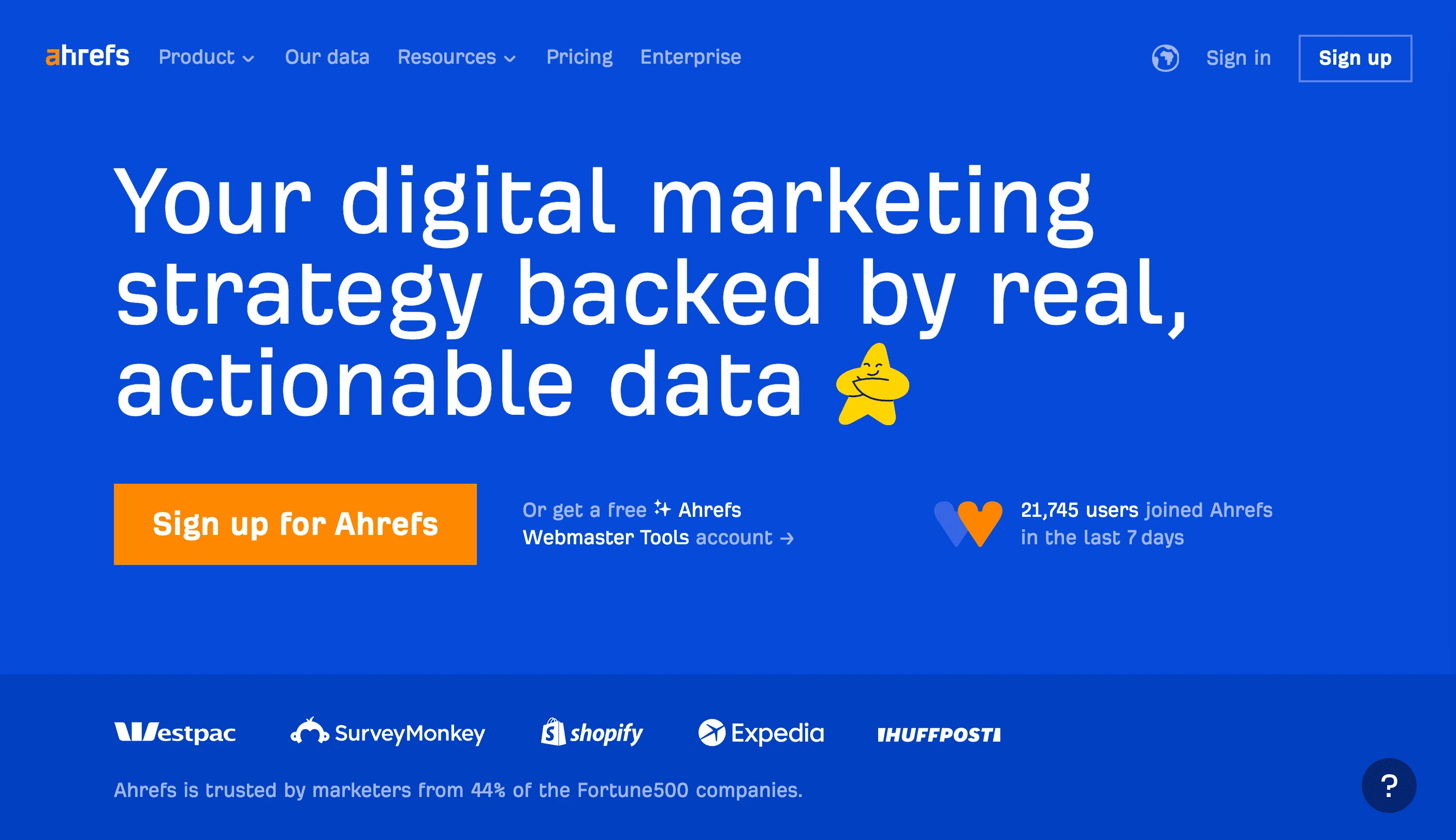 Image of the Ahrefs SEO tool's home page