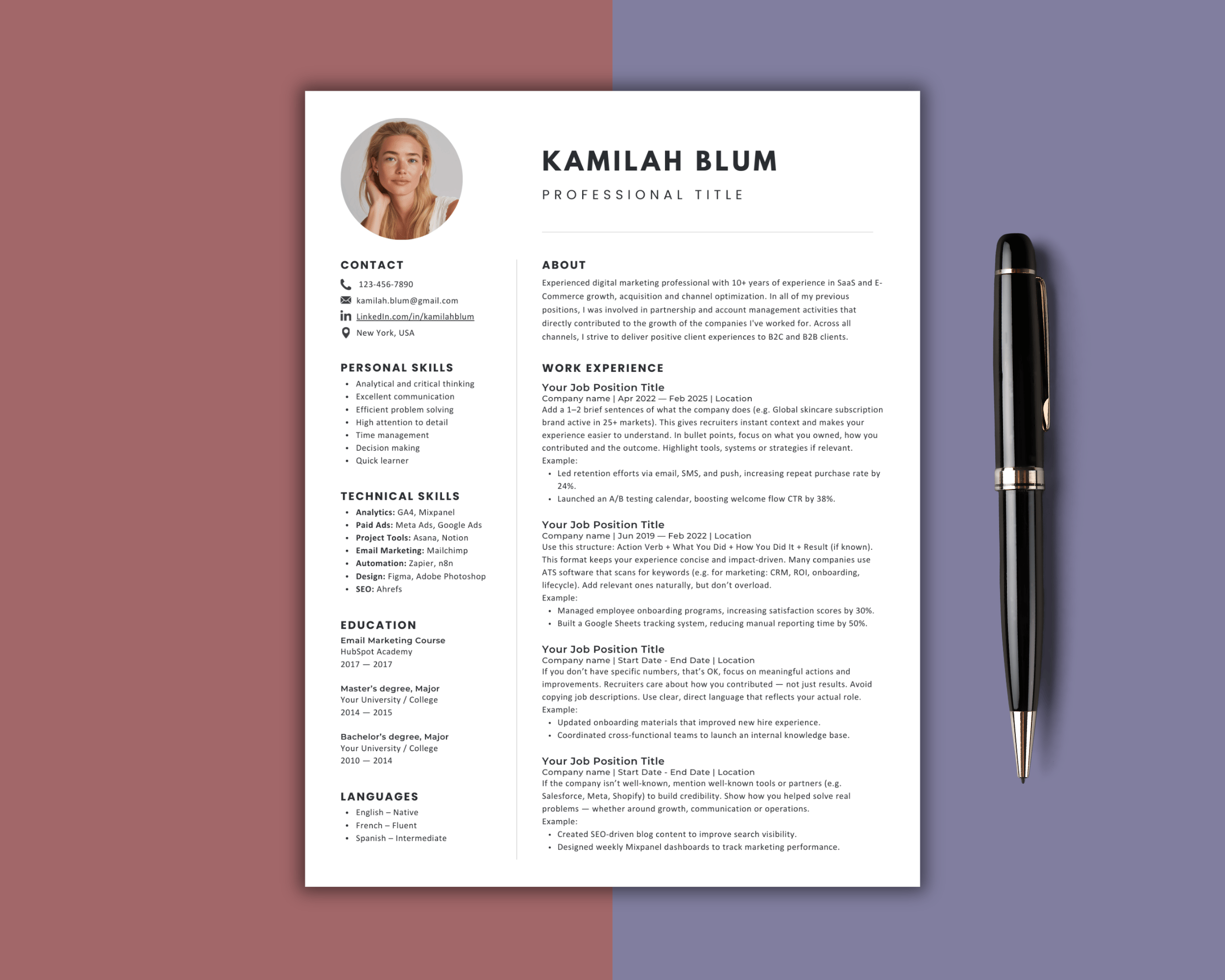 Example of a Professional Executive Resume Template made on Canva