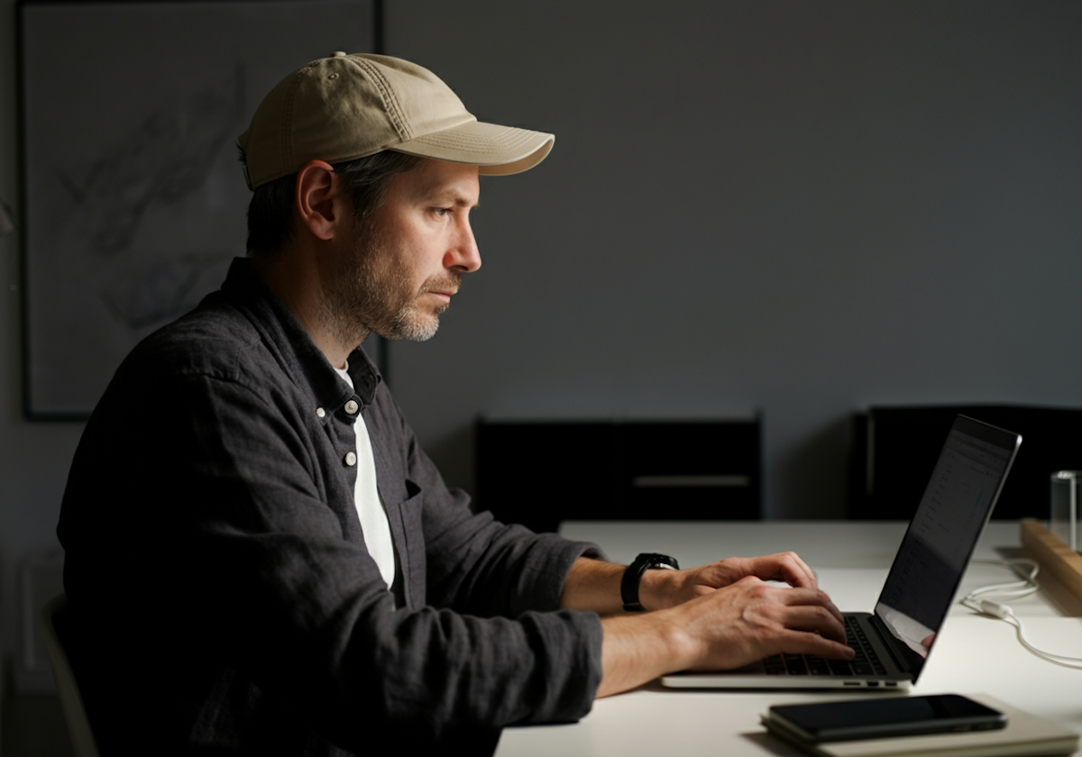 Man working at desk on his laptop