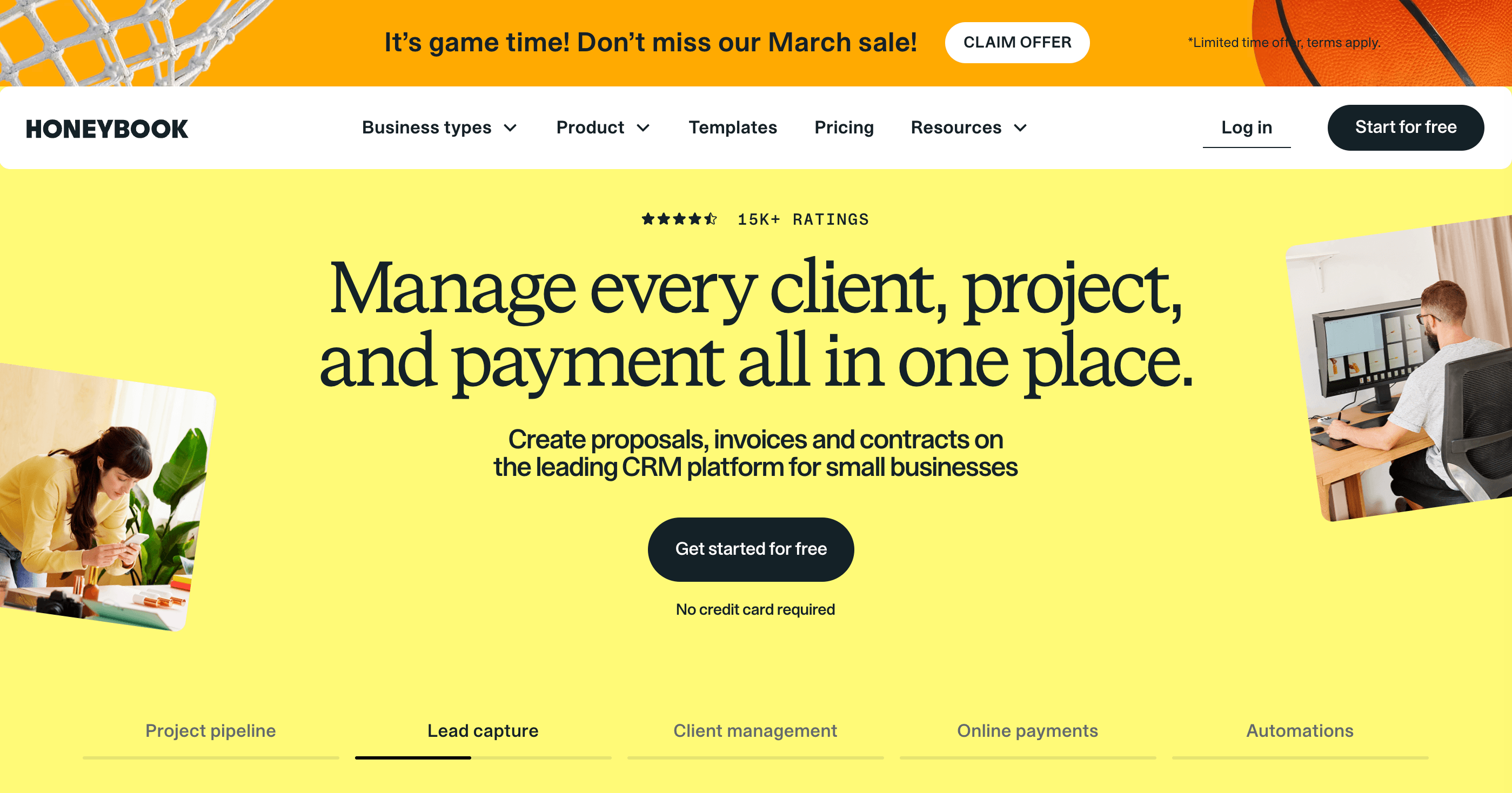 Image of HoneyBook website homepage