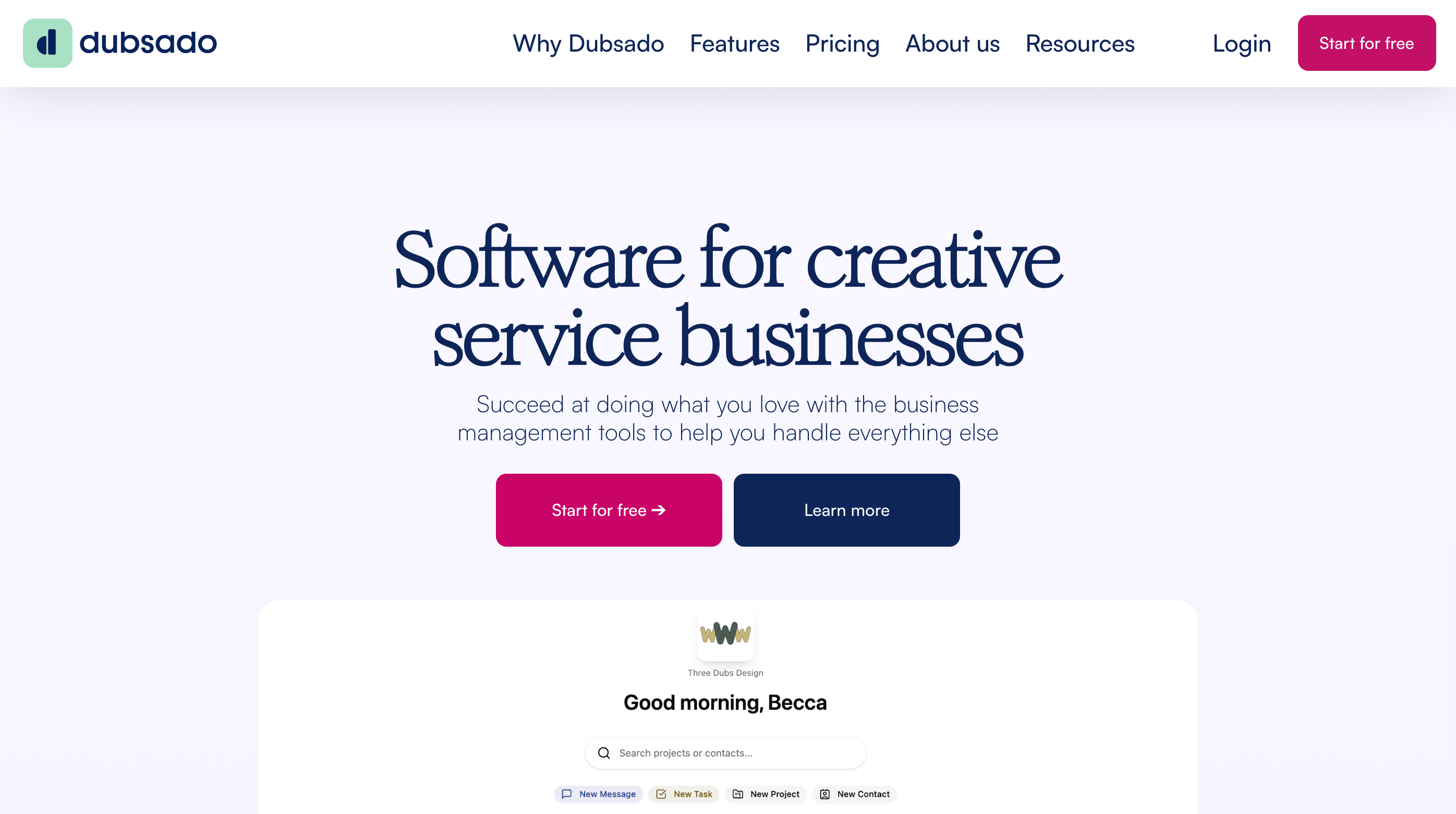 An image of Dubsado website homepage