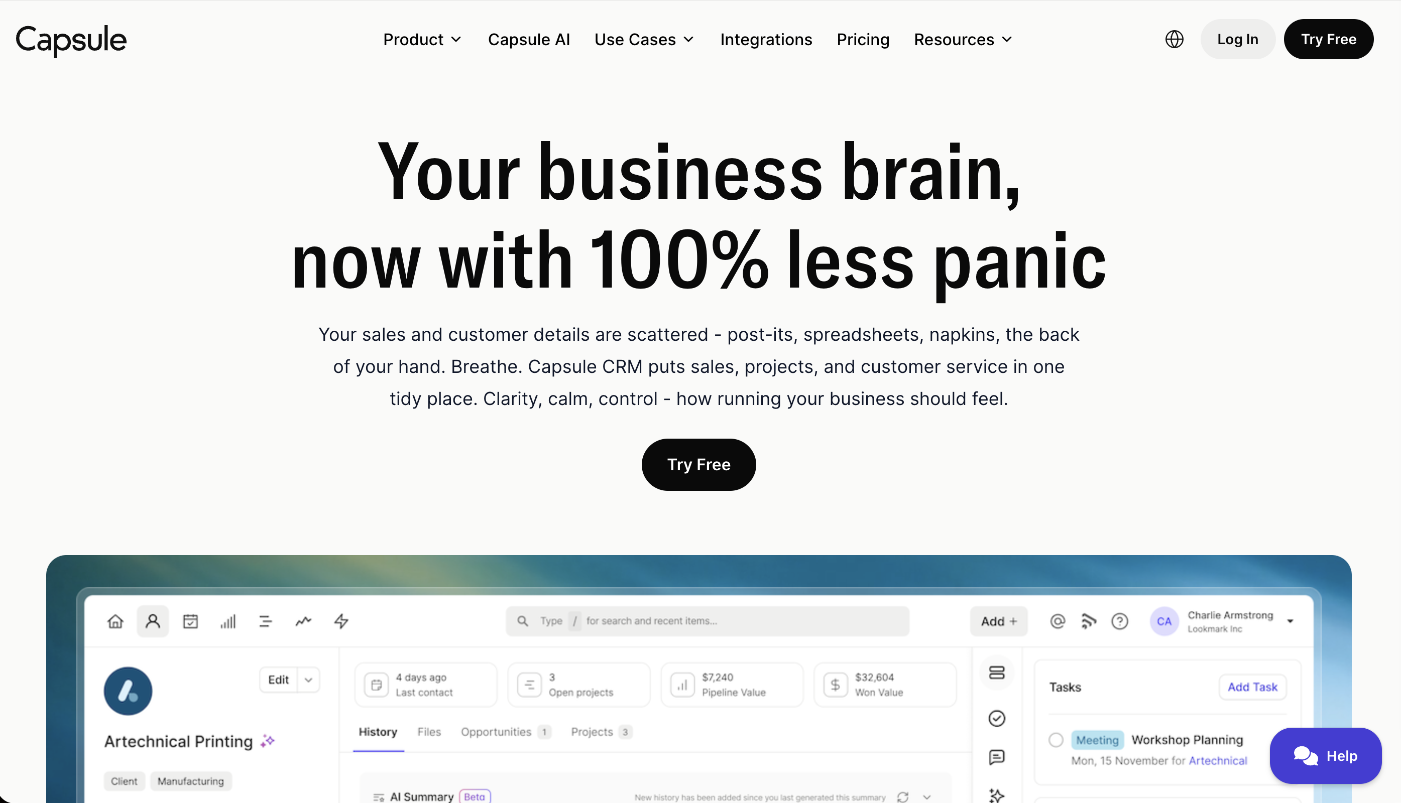 Image of Capsule CRM website homepage