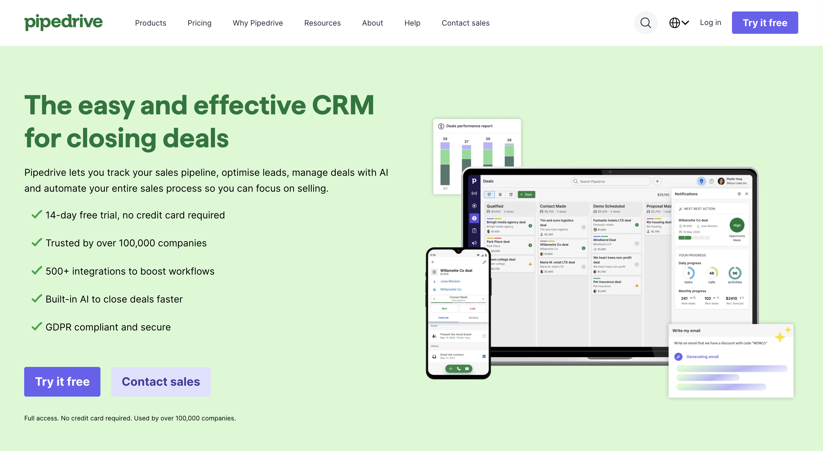 Image of Pipedrive website homepage