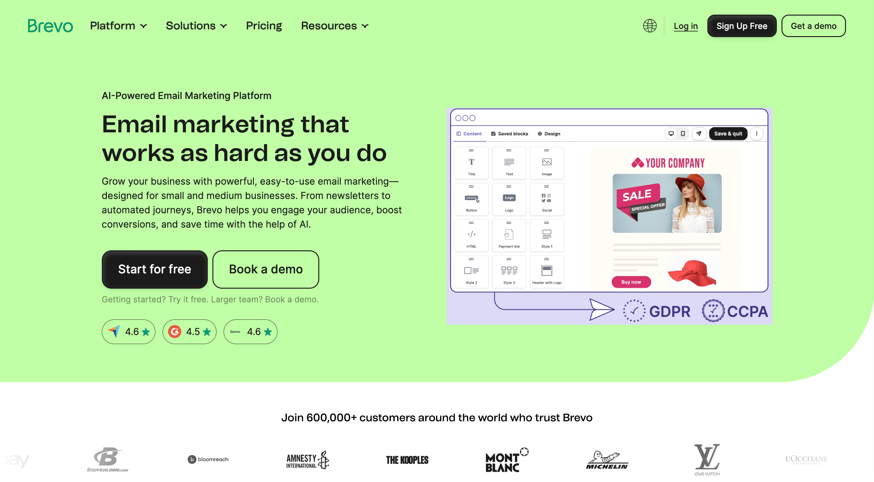 Image of website Brevo one of the landing pages