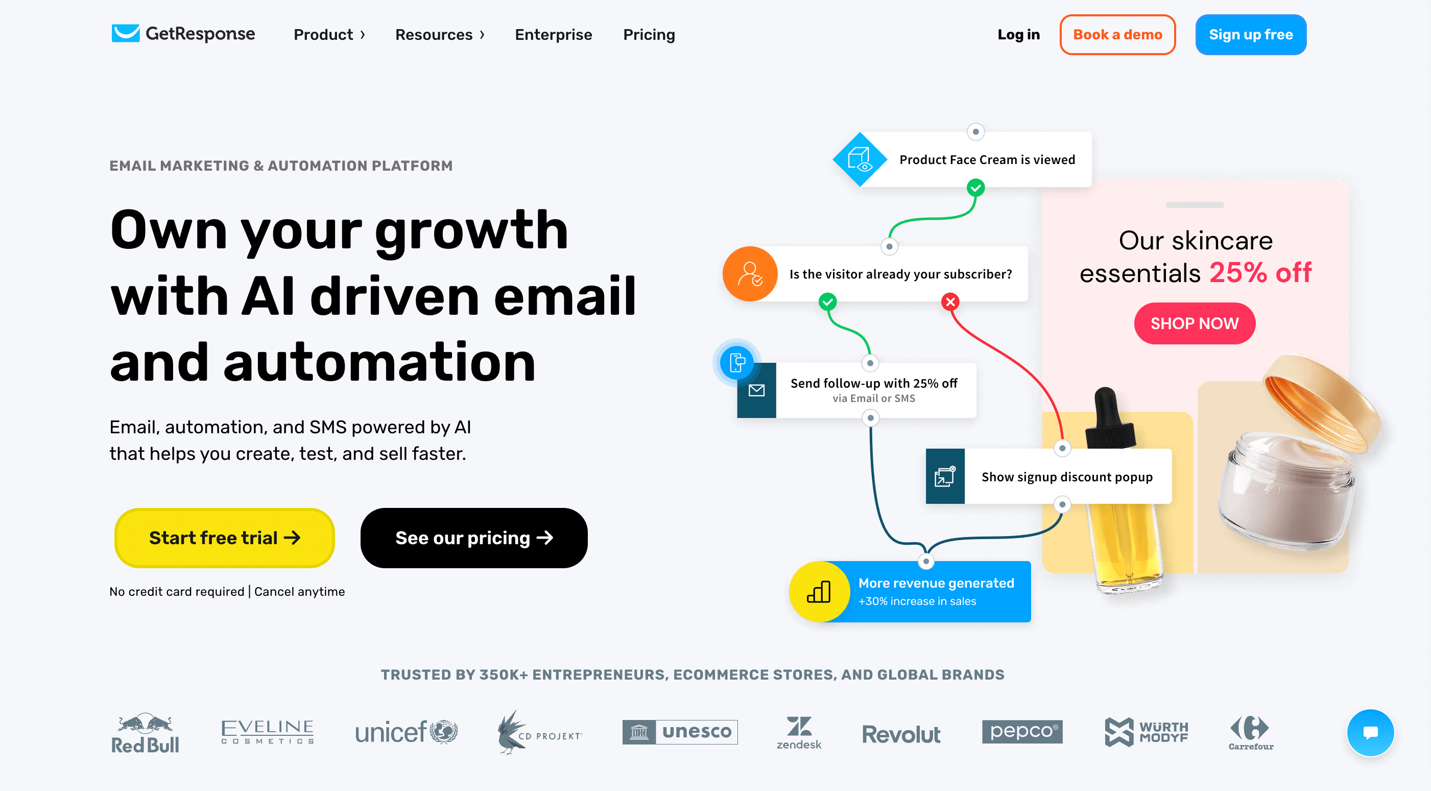 Image of website GetResponse homepage