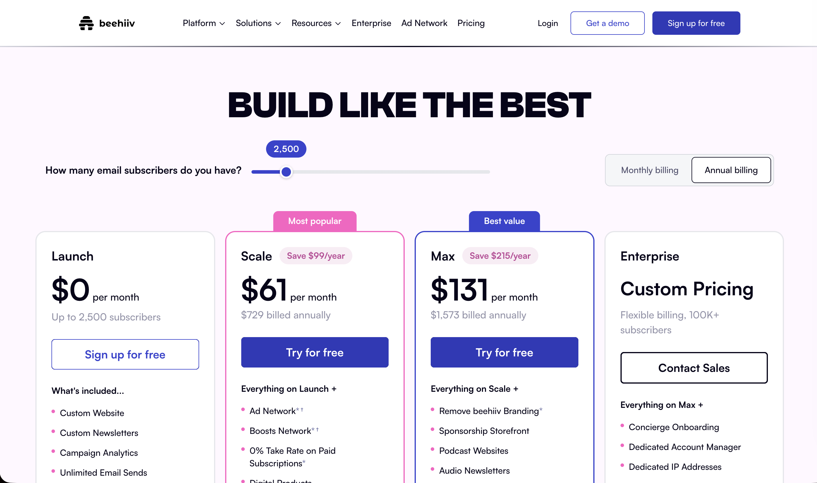 Image of beehiiv pricing plans