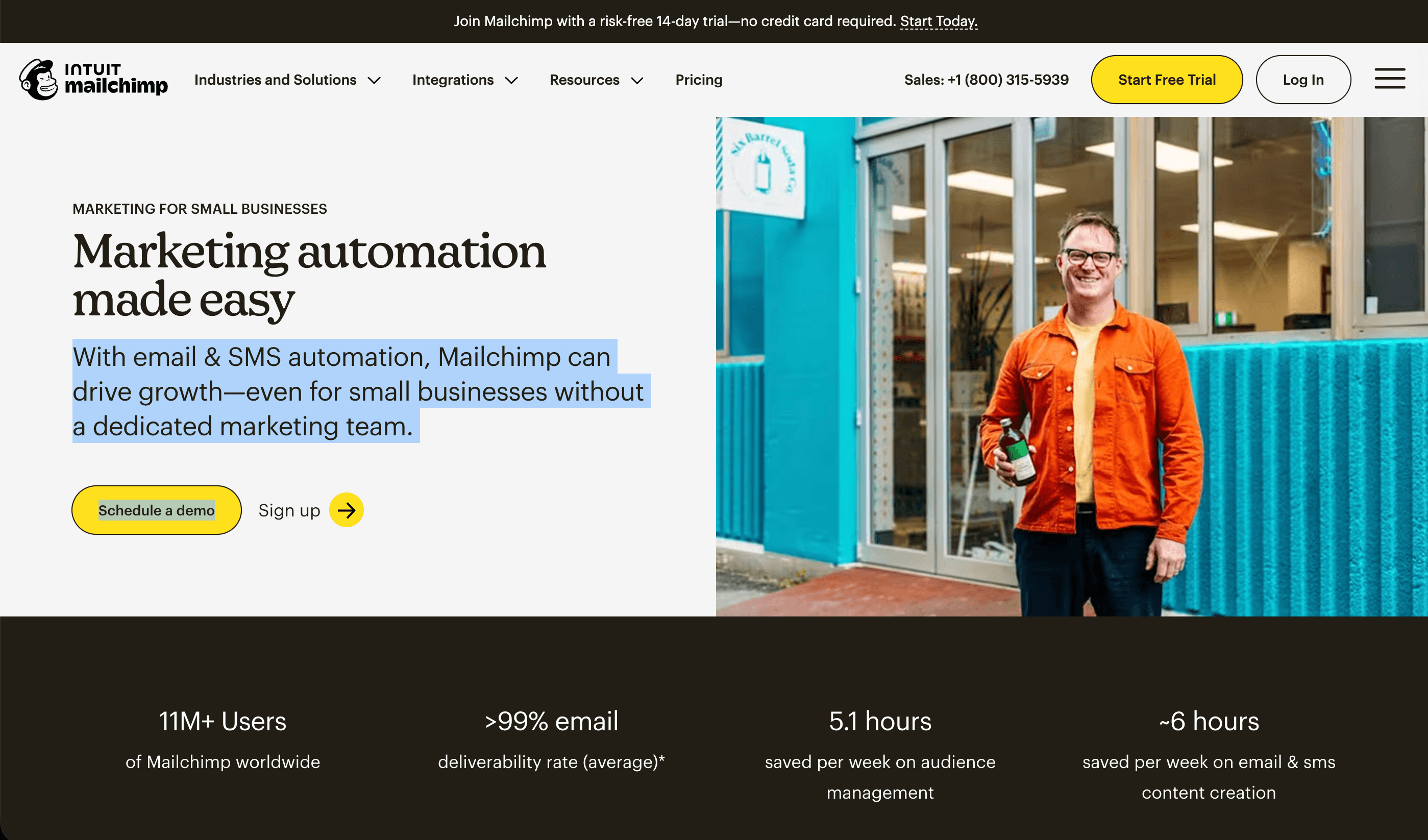 Mailchimp for small business landing page