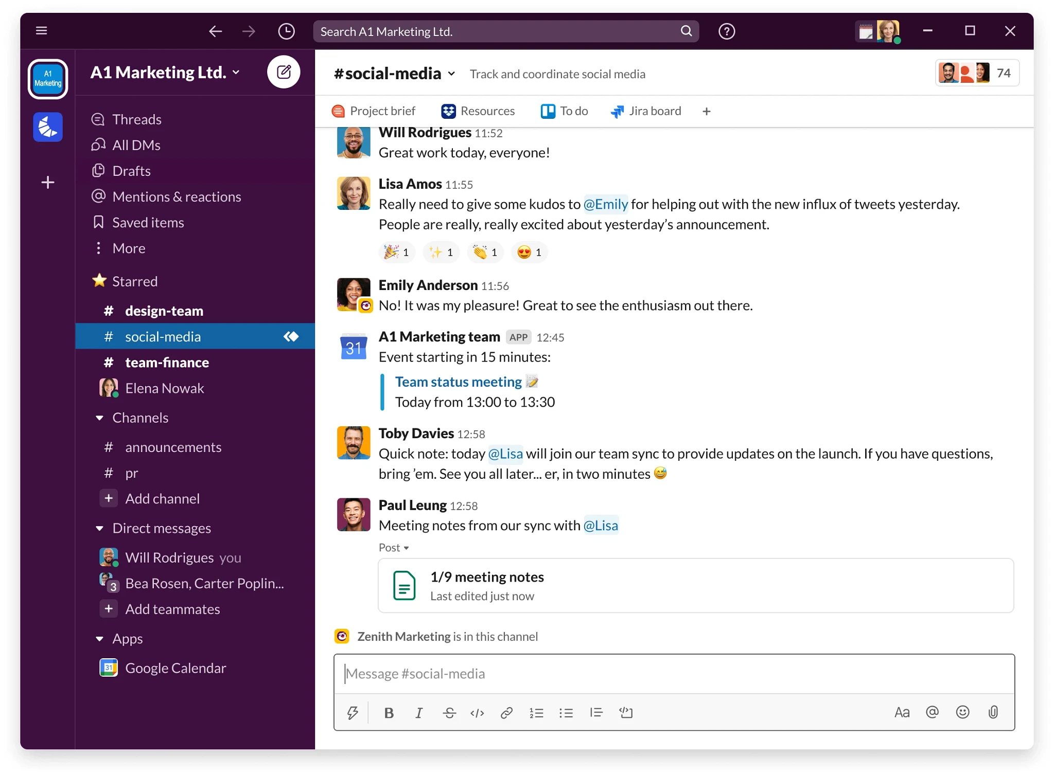 Slack dashboard example image