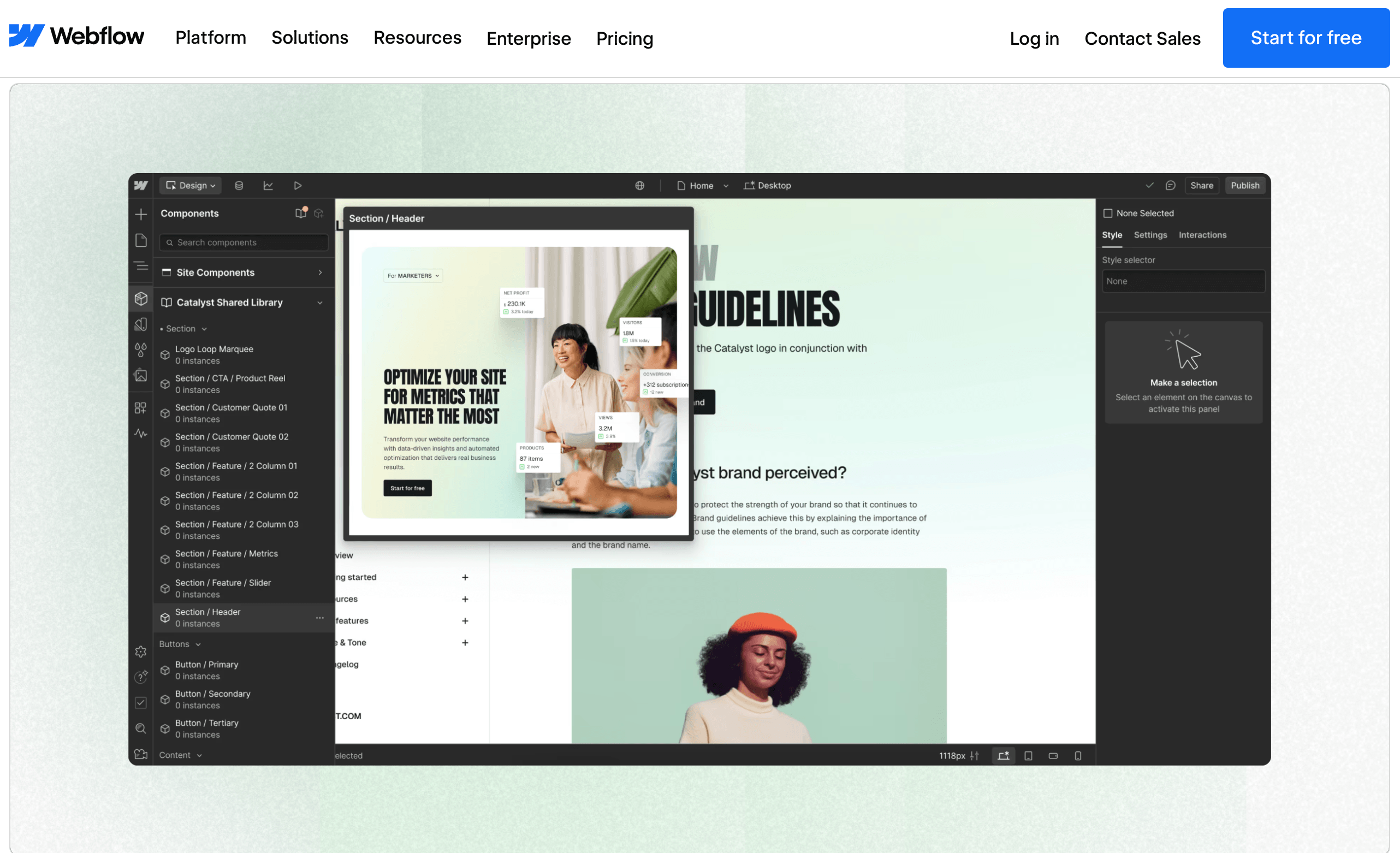 Example of how Webflow dashboard looks like