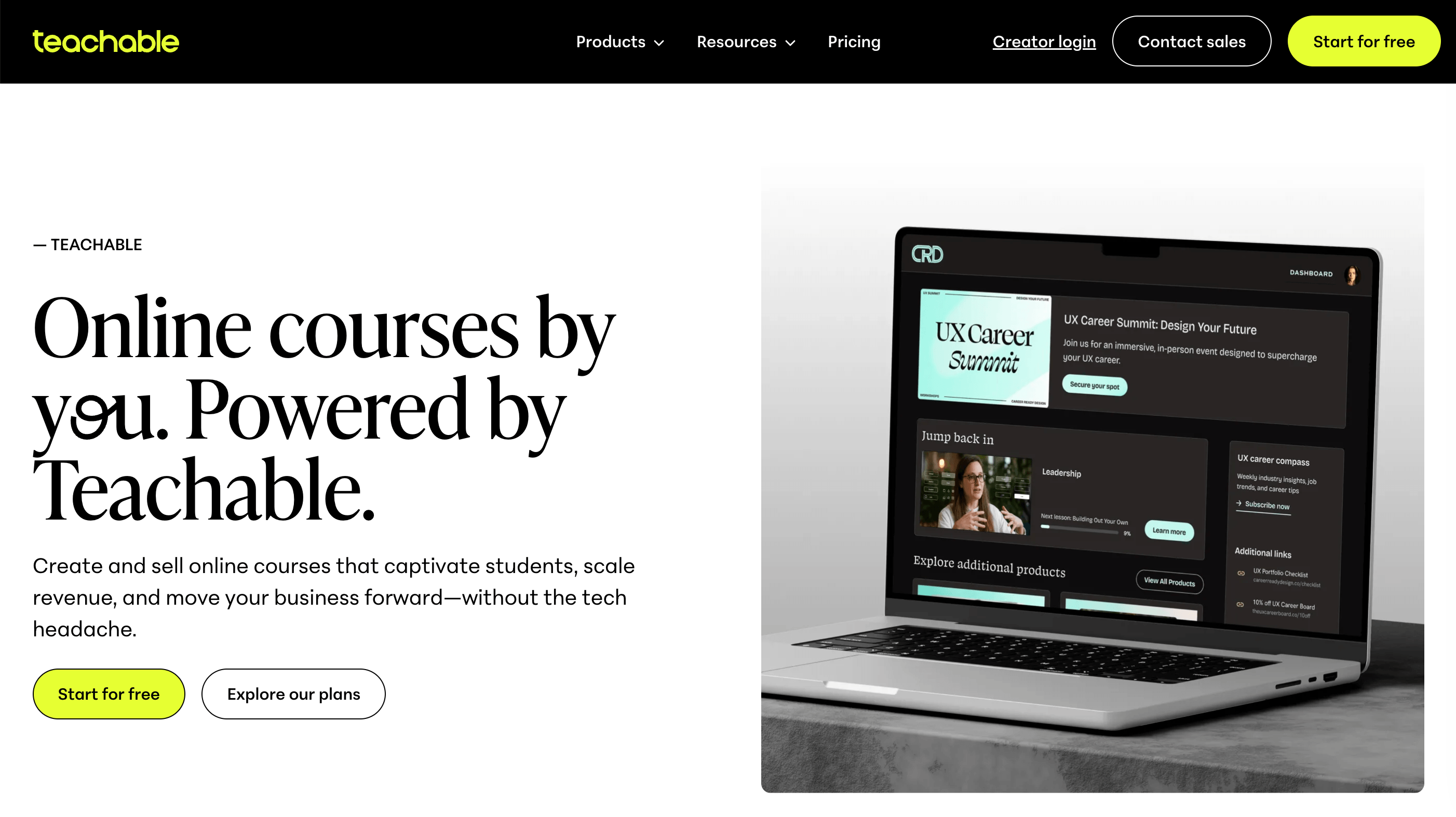 Screenshot of Teachable website product page
