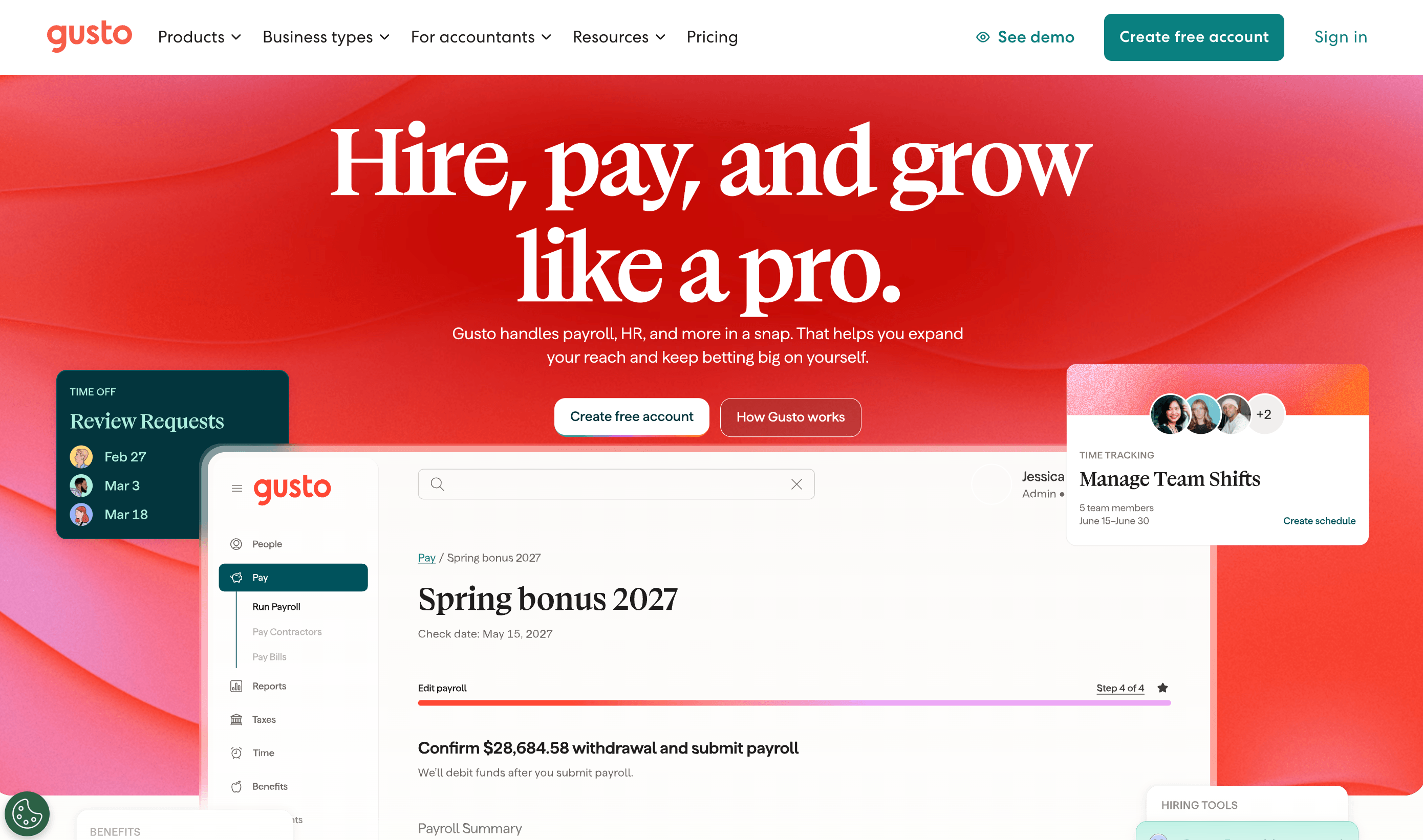 Gusto payroll dashboard