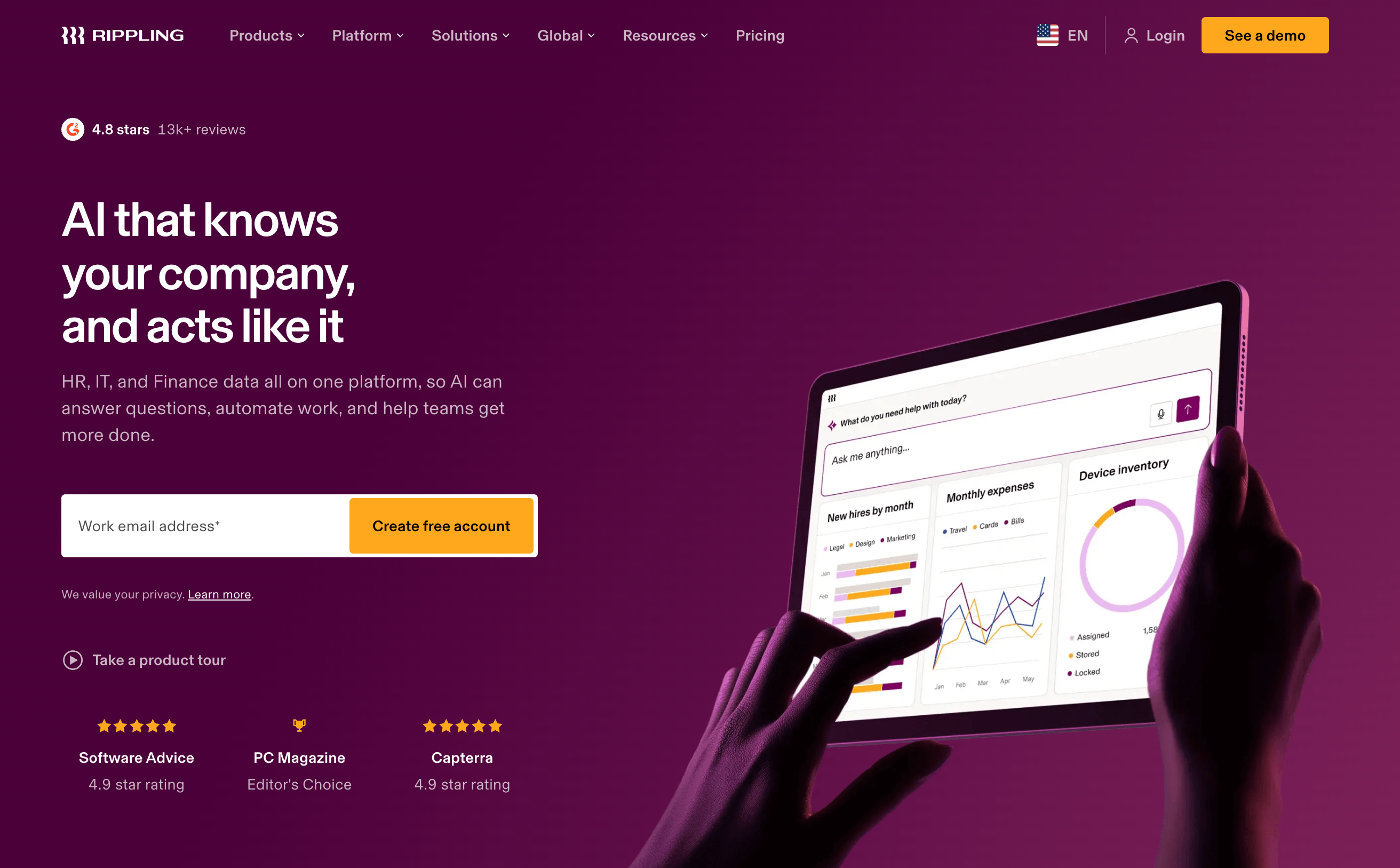 Rippling workforce management platform dashboard