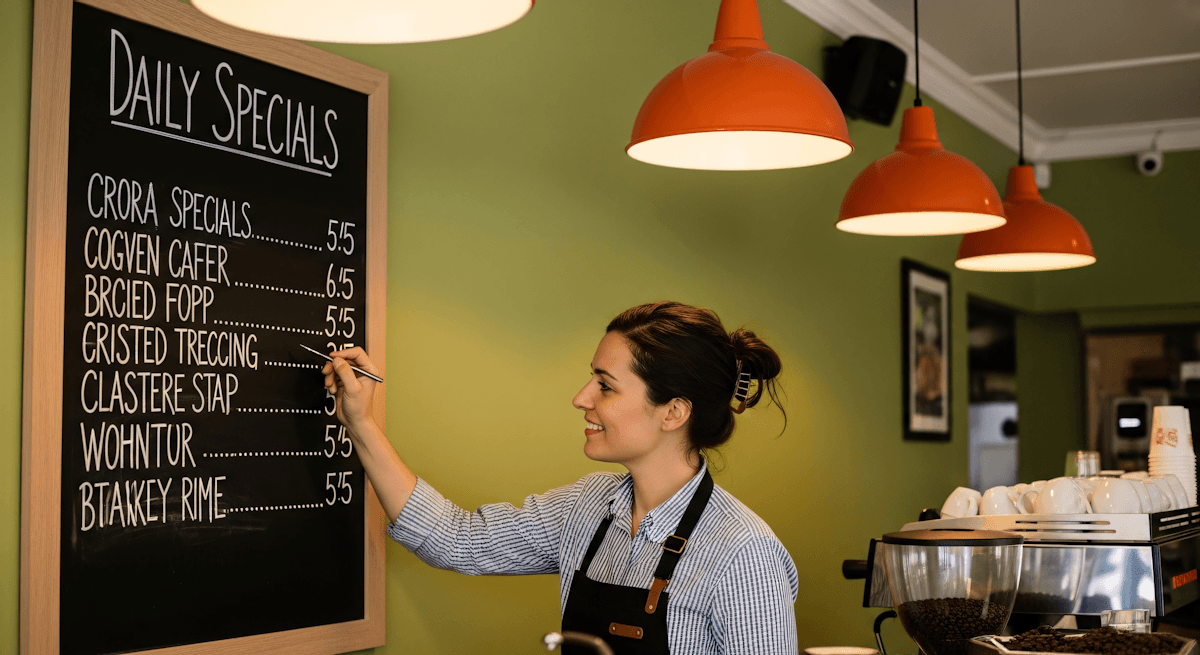 Woman writing menu on a board in a restaurant