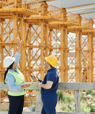 Workers looking at a roof