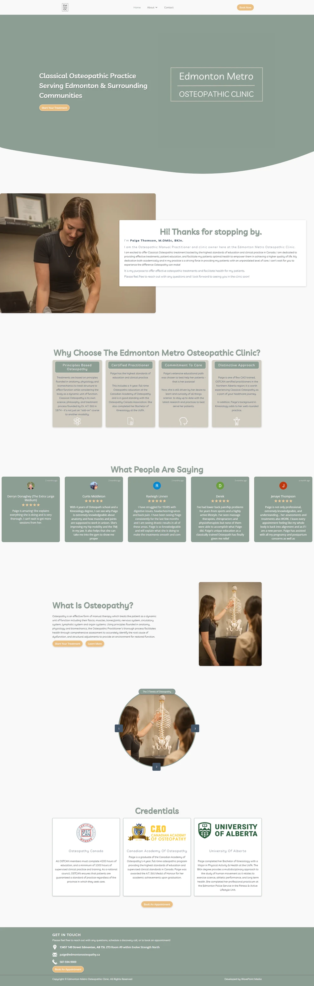 Edmonton Osteopathy website homepage