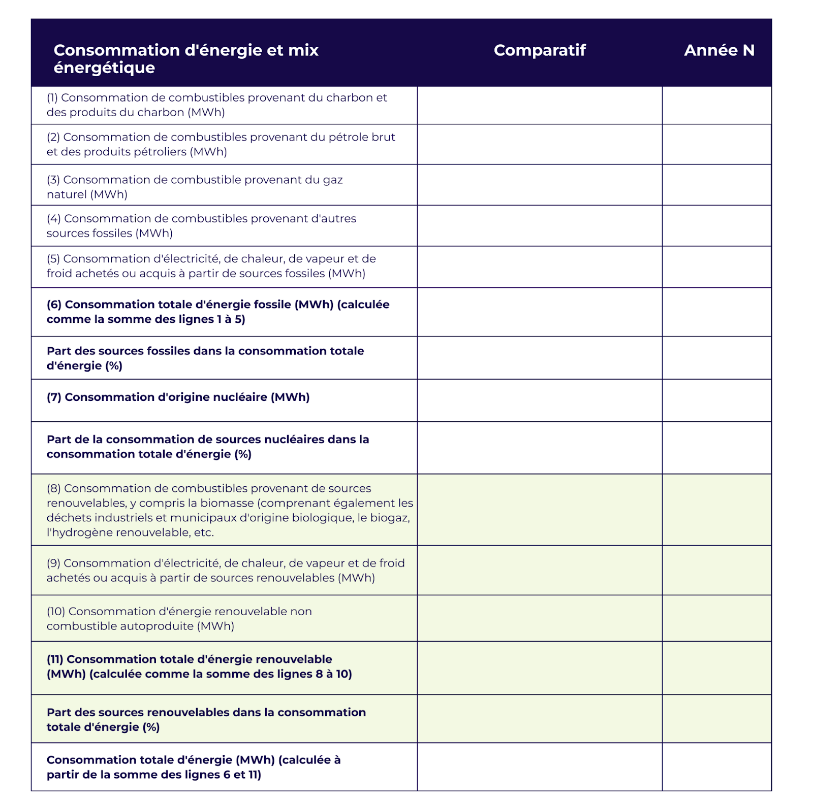 Consommation d'énergie et mix énergéique CSRD