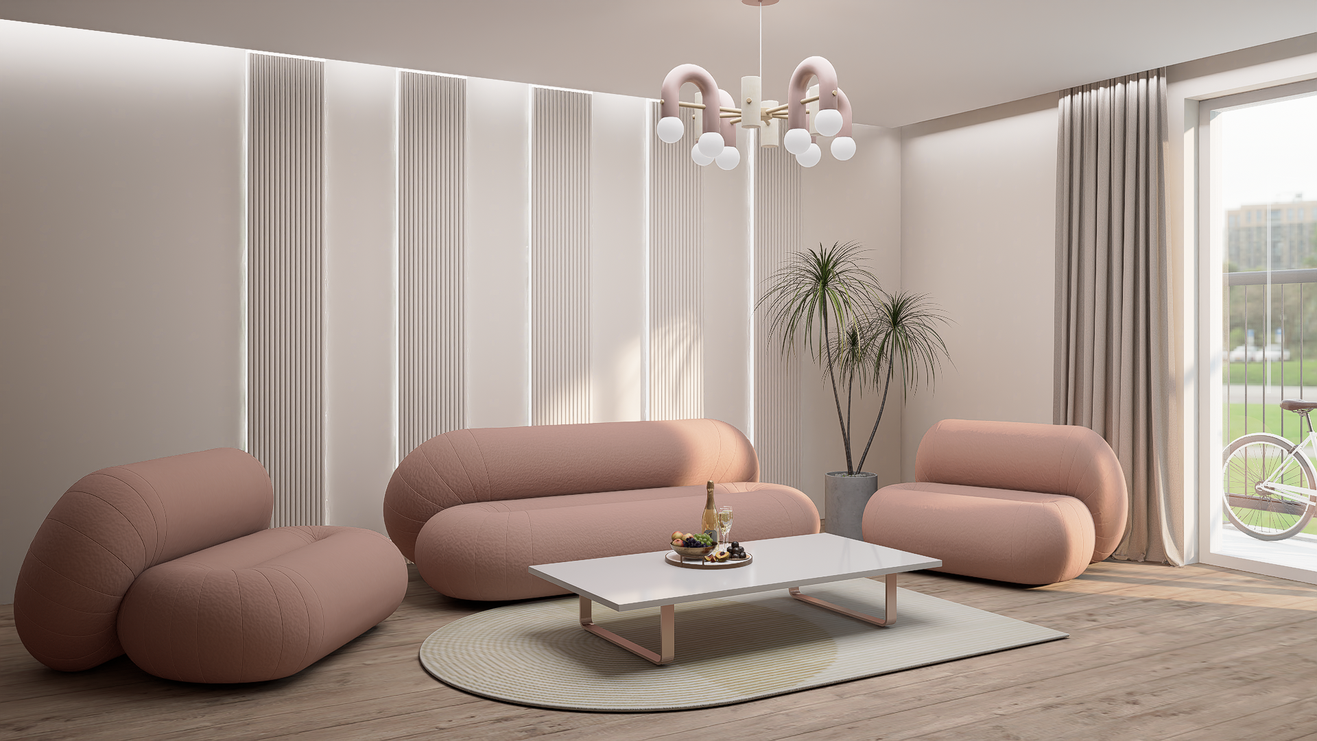 Nowoczesny salon w stylu japandi – harmonijna aranżacja w pastelowych kolorach, Lublin