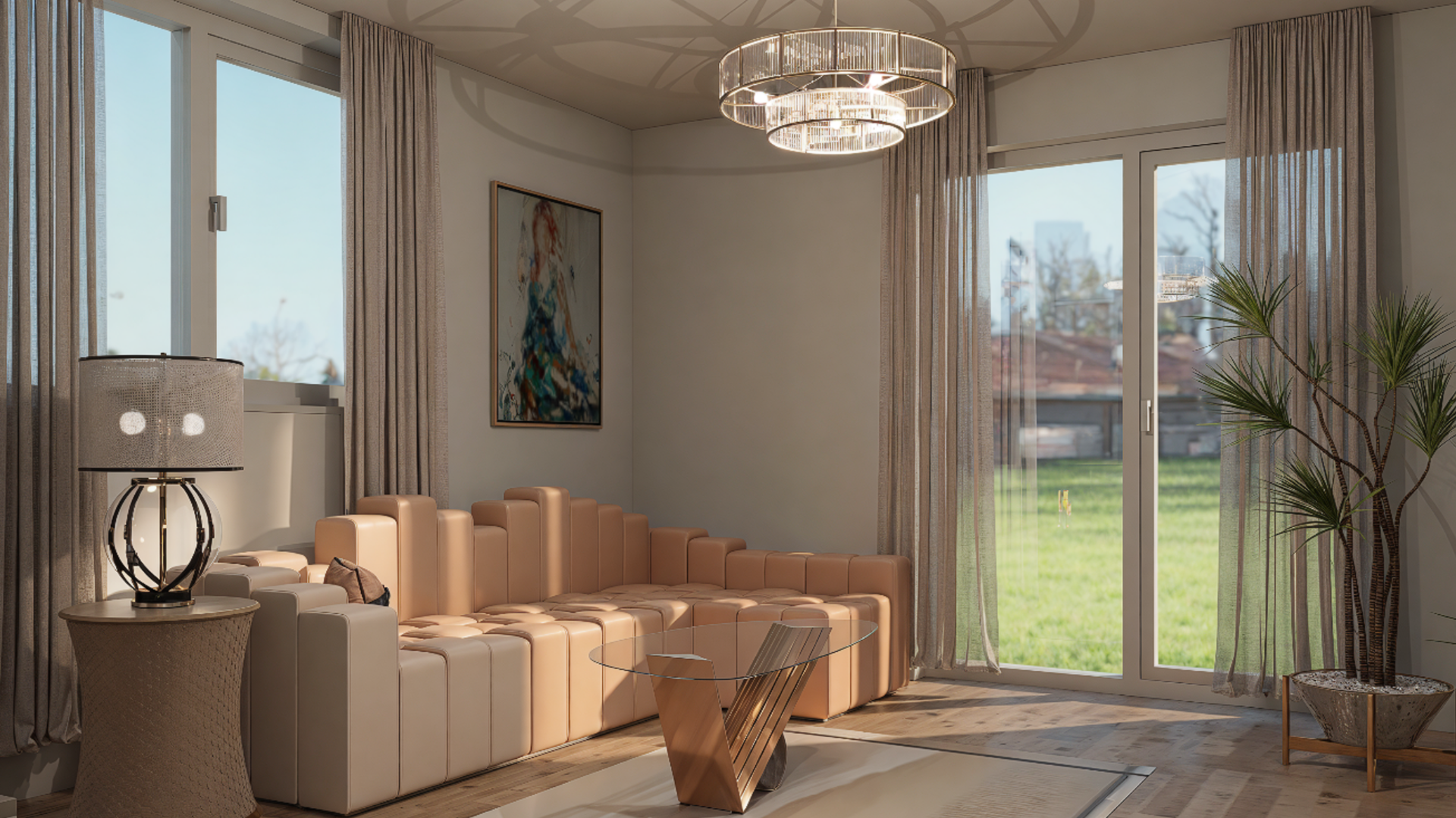 Aranżacja salonu w stylu naturalnym z elementami drewna – Lublin