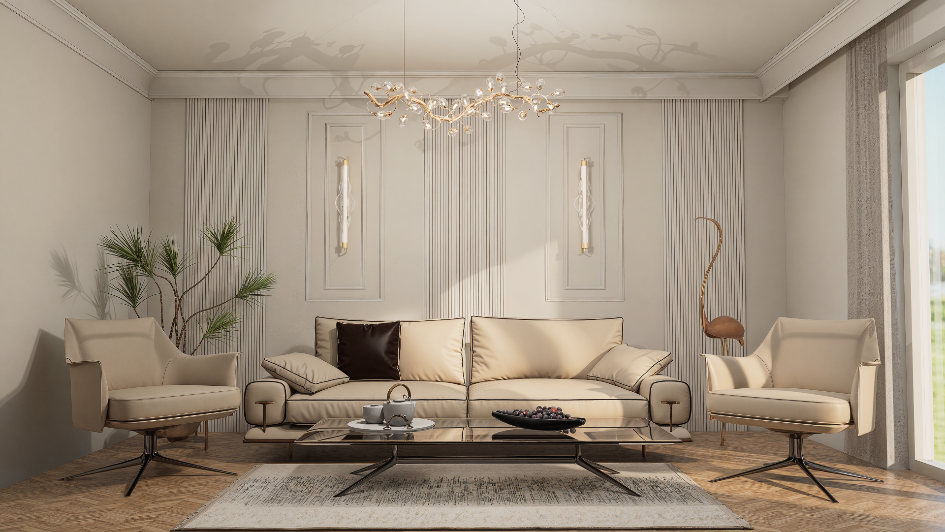 Aranżacja wnętrz Lublin – elegancki salon w stylu nowojorskim z klasycznymi sztukateriami