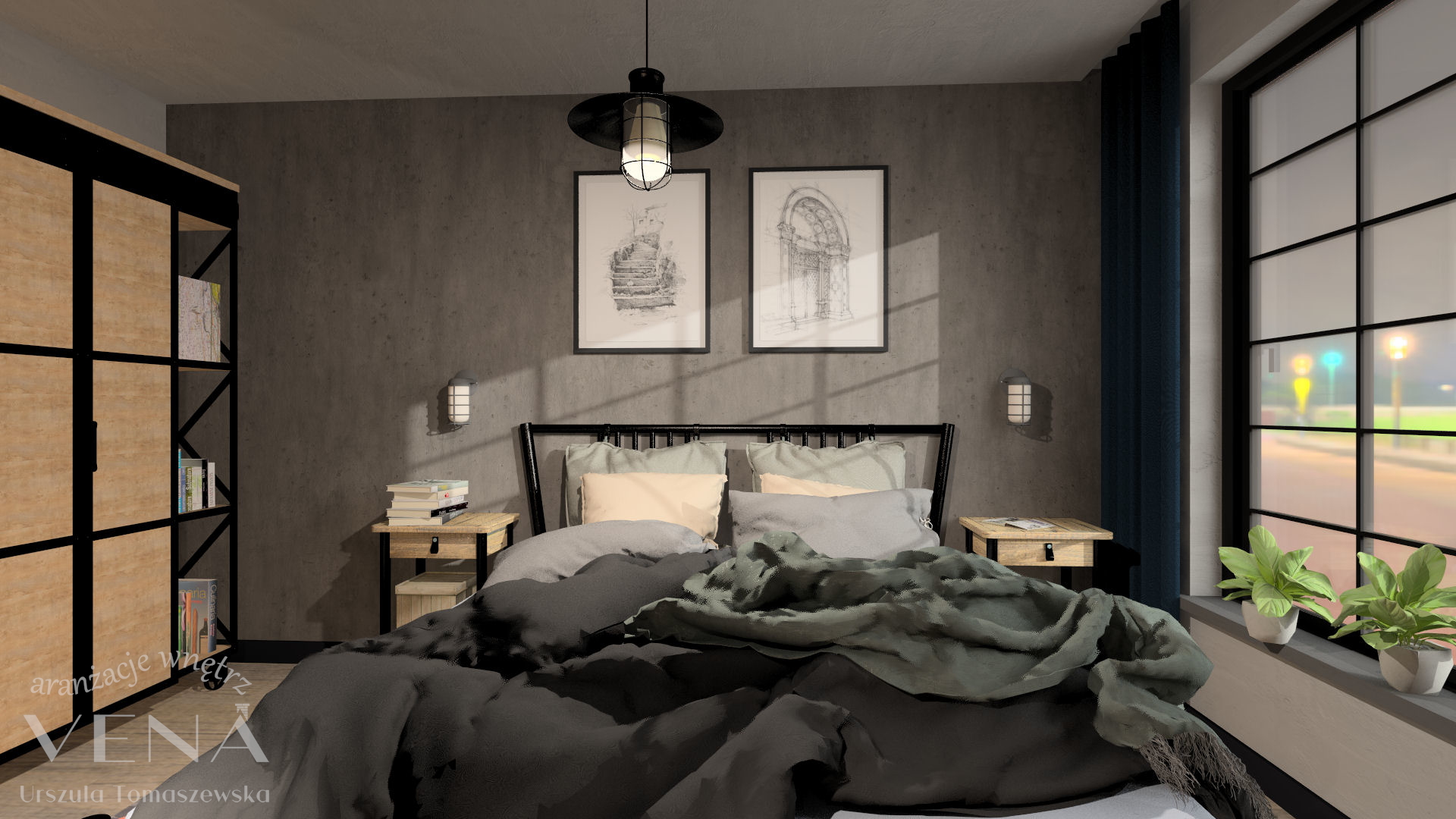 sypialnia w stylu industrialnym Lublin
