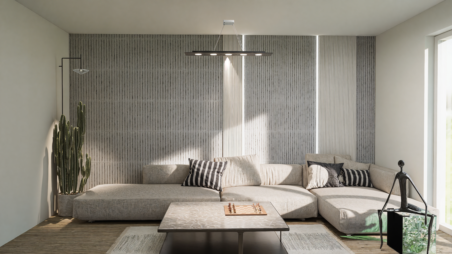 Aranżacja wnętrz Lublin – minimalistyczna sypialnia w stylu nowoczesnym z szarą tapicerką