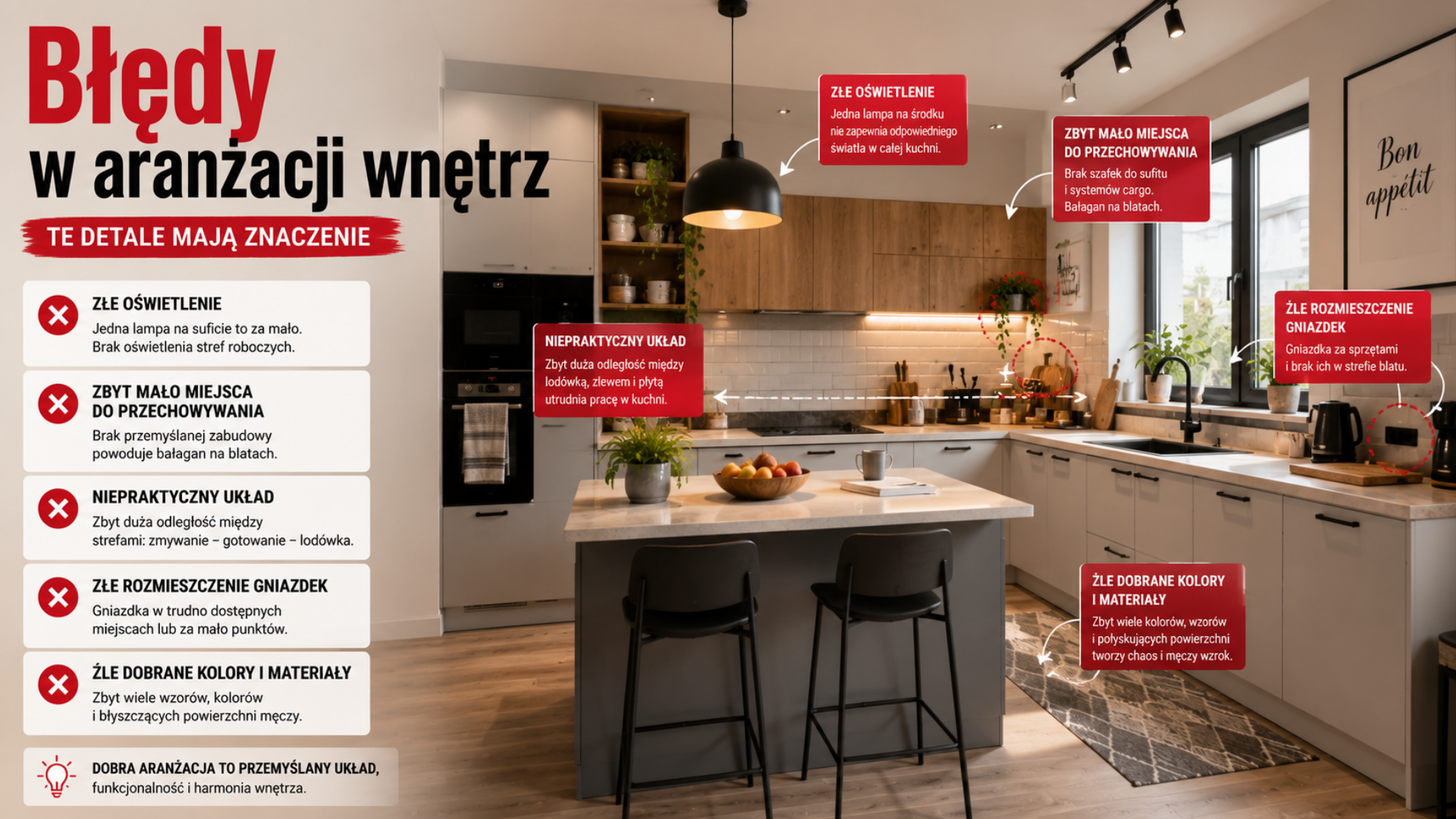 Błędy w aranżacji kuchni – jak uniknąć kosztownych pomyłek podczas remontu | Projektant wnętrz Lublin