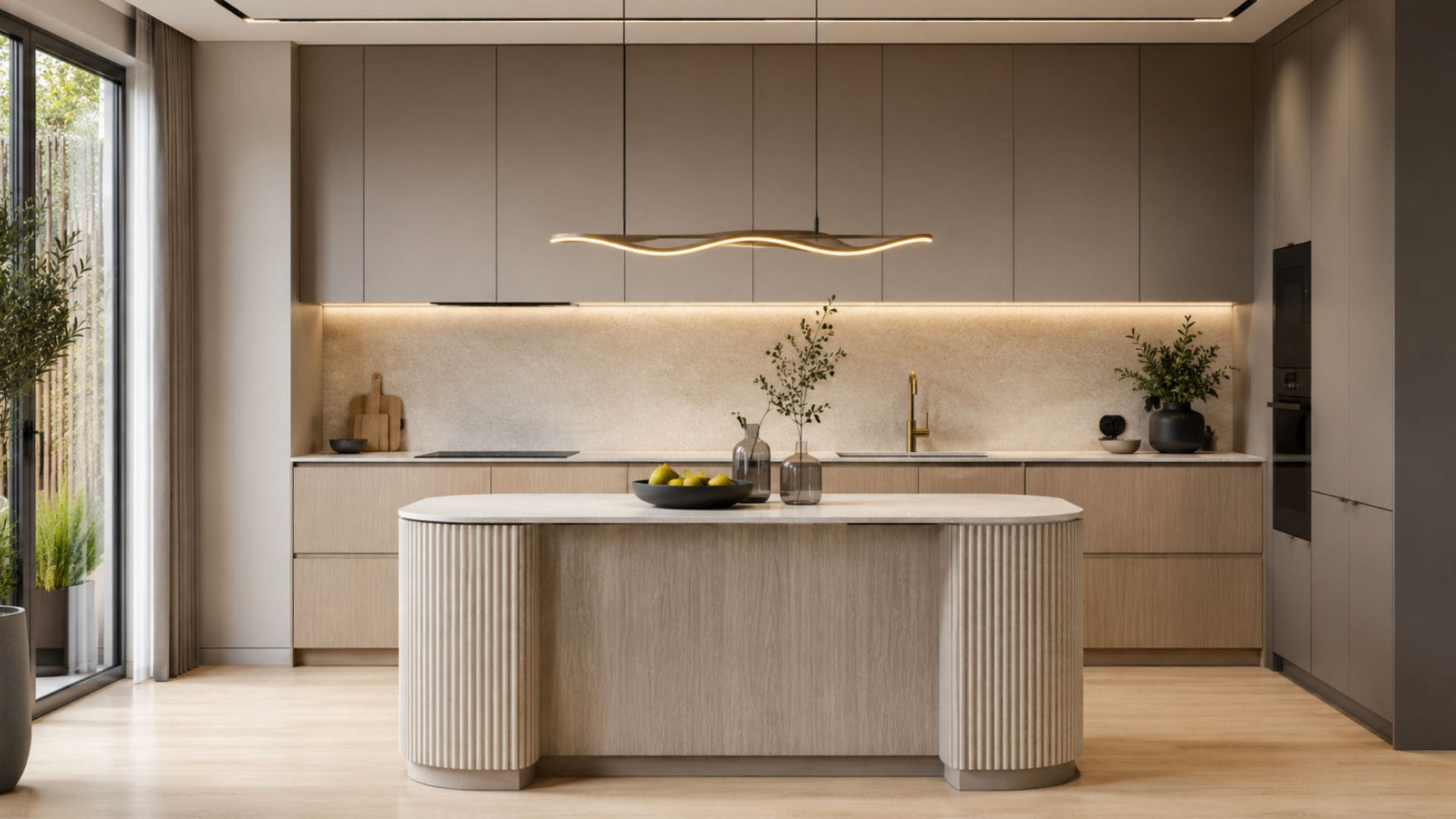 Elegancka kuchnia z ryflowaną wyspą – projektant wnętrz Lublin