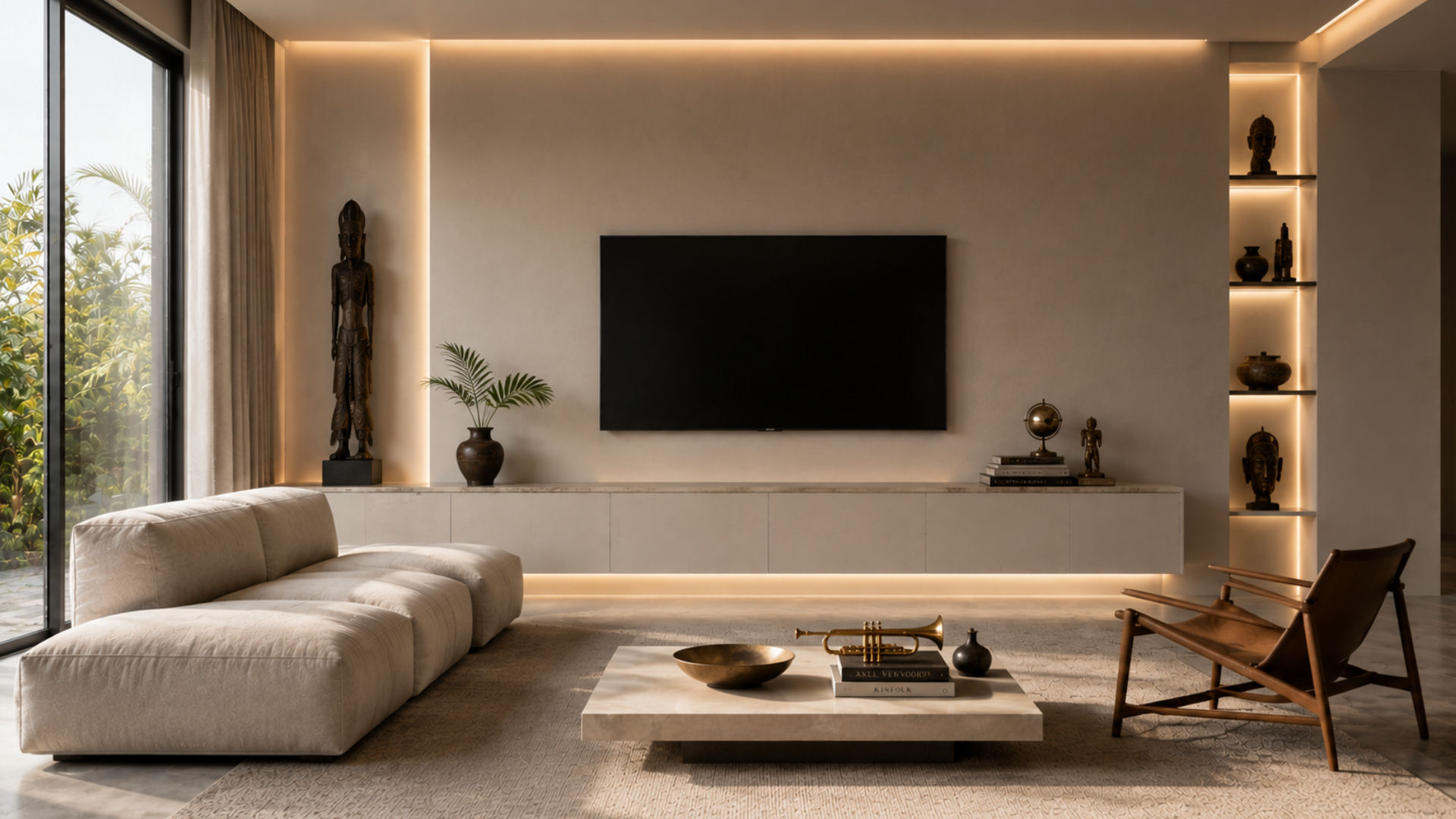 Minimalistyczny salon z designerskim oświetleniem – projekt wnętrza Lublin
