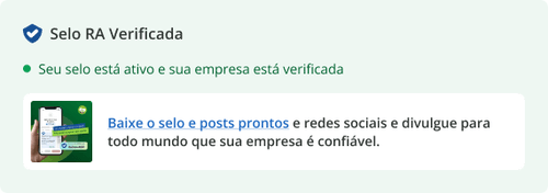 Selo oficial RA Verificada do Reclame AQUI