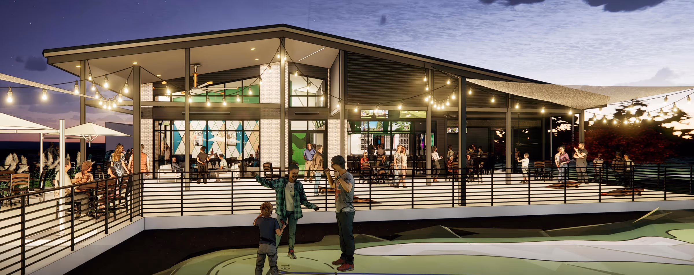 Putt chip and chill building with deck