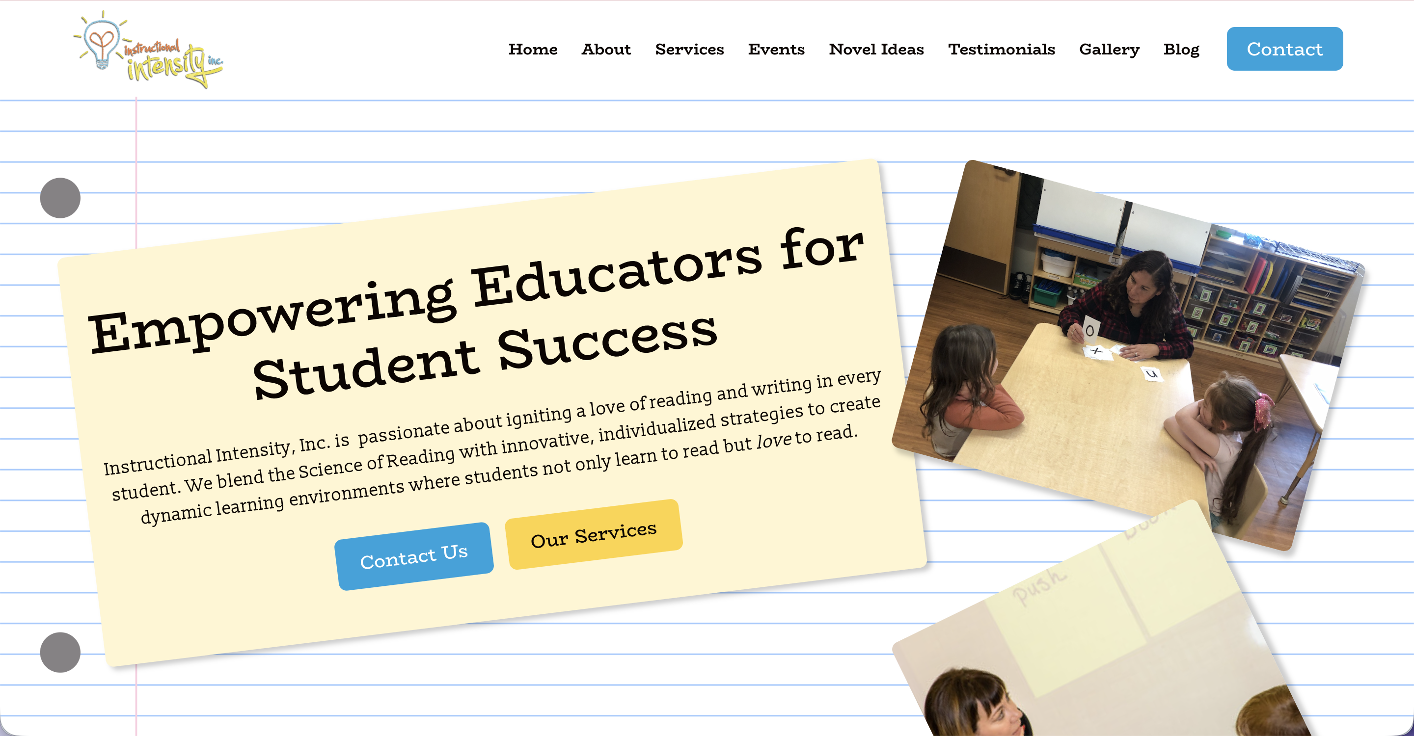 Educator working with students on reading and writing skills in classroom